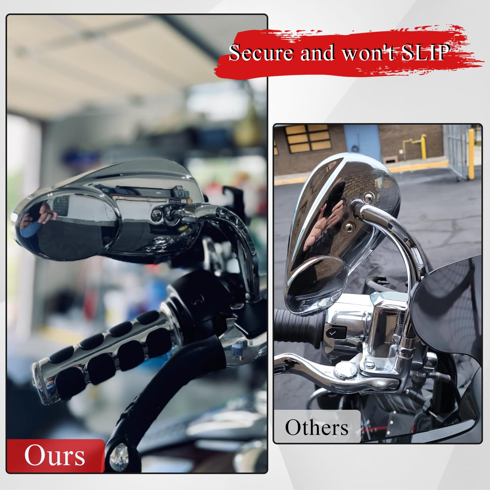 WOWTK Split Vision Rearview Mirrors for Harley 1982-2024, Chrome, Fits Most Models, Iron, Model TK-G-0099-E