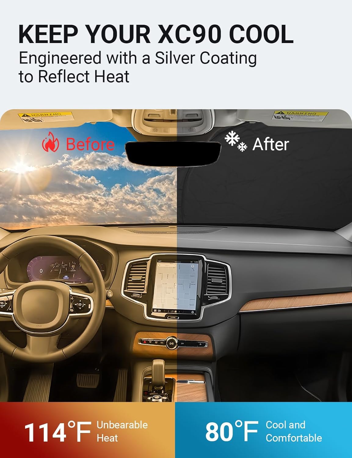 Proadsy Upgrade Windshield Sunshade Custom Fit 2016-2023 2024 2025 Volvo Xc90 Reflective Heat Sun Uv Protector Foldable Front Wi