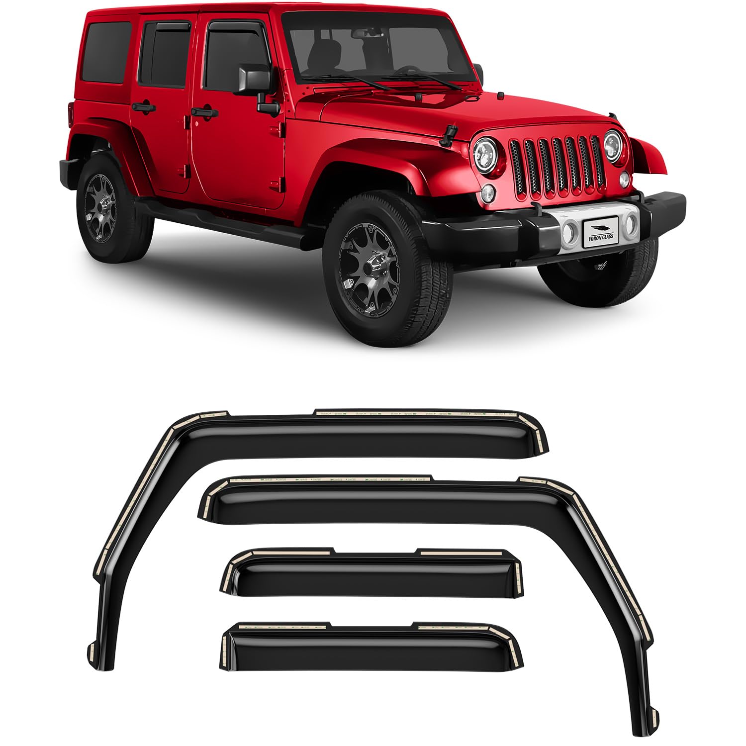 Voron Glass In-Channel Extra Durable Rain Guards For Jeep Wrangler Jk 2007-2018, Window Deflectors, Vent Window Visors, 4 Pieces