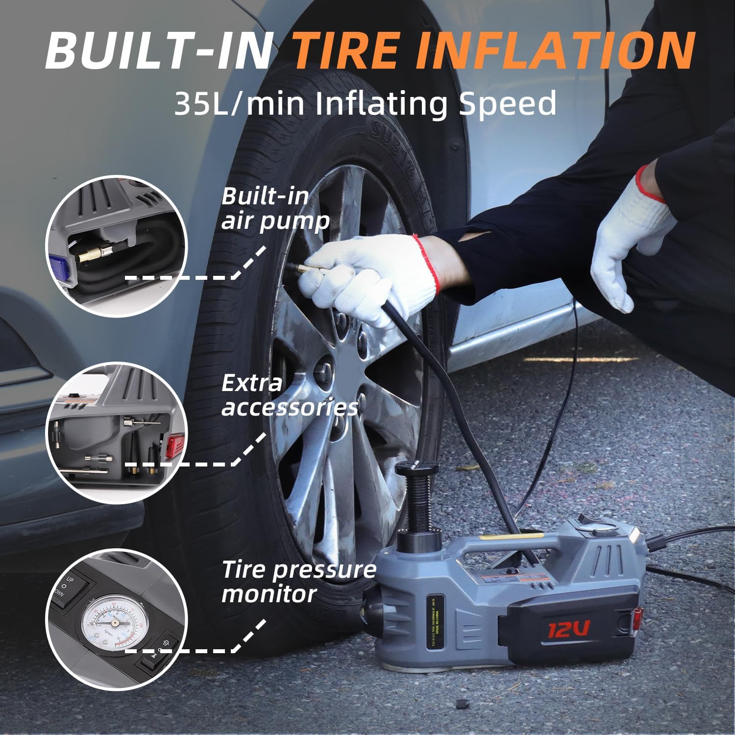 Standtall Electric Car Jack Kit 5T 12V Electric Floor Jack Lift For Vehicle,Electric Hydraulic Jack Auto Repair Tool Set With Bu