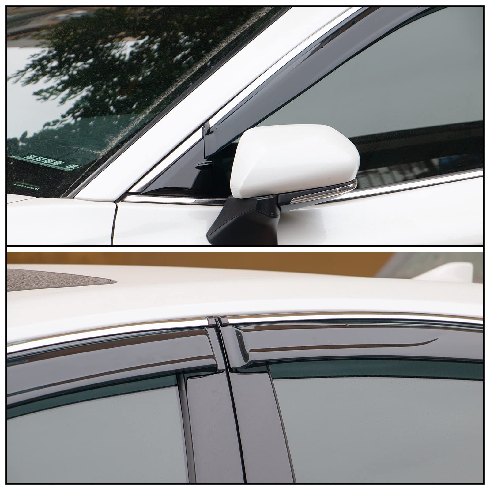 Ikon Motorsports Tape On Window Visors With Chrome Trim, Compatible With 2018-2024 Toyota Camry, Smoke Tinted Acrylic Rain Sun G