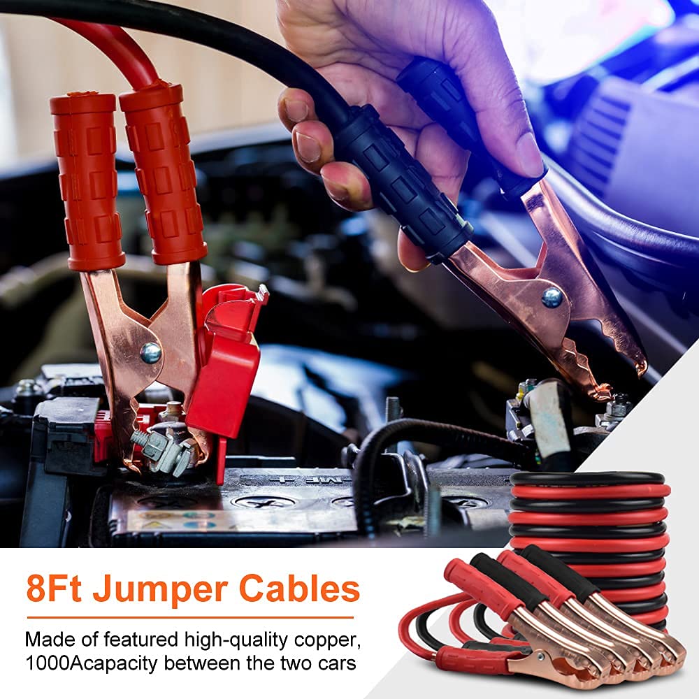 PACETAP Car Roadside Emergency Kit - 12 Pcs Auto Safety Tools, LED Road Flare, Jumper Cables, Towing Rope, Winter Accessories
