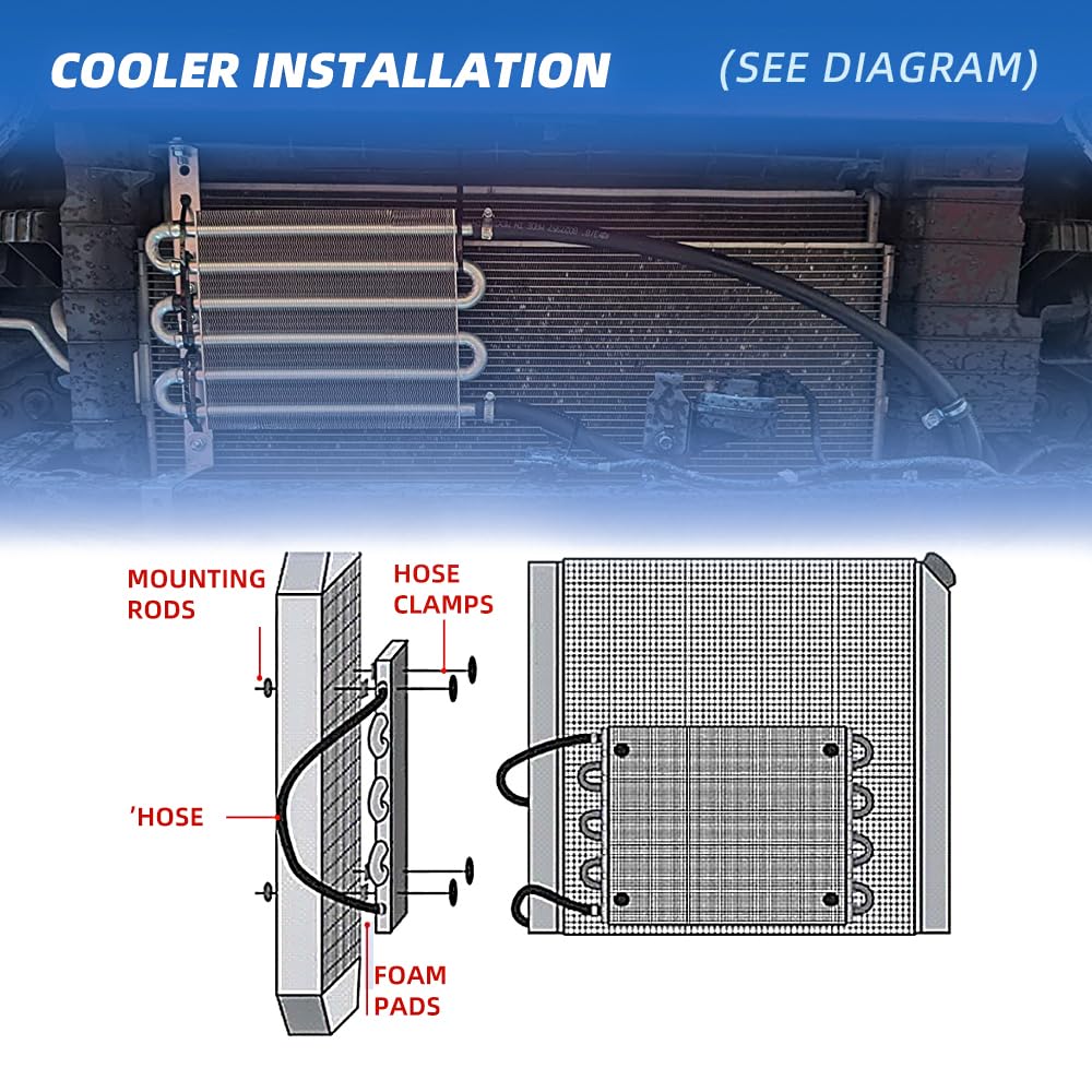 Bartoo 1/2'' Transmission Cooler, Aluminium Alloy 16 Pass Tube And Fin Universal Oil Cooler Kit Air Compressor Aftercooler (Sliv