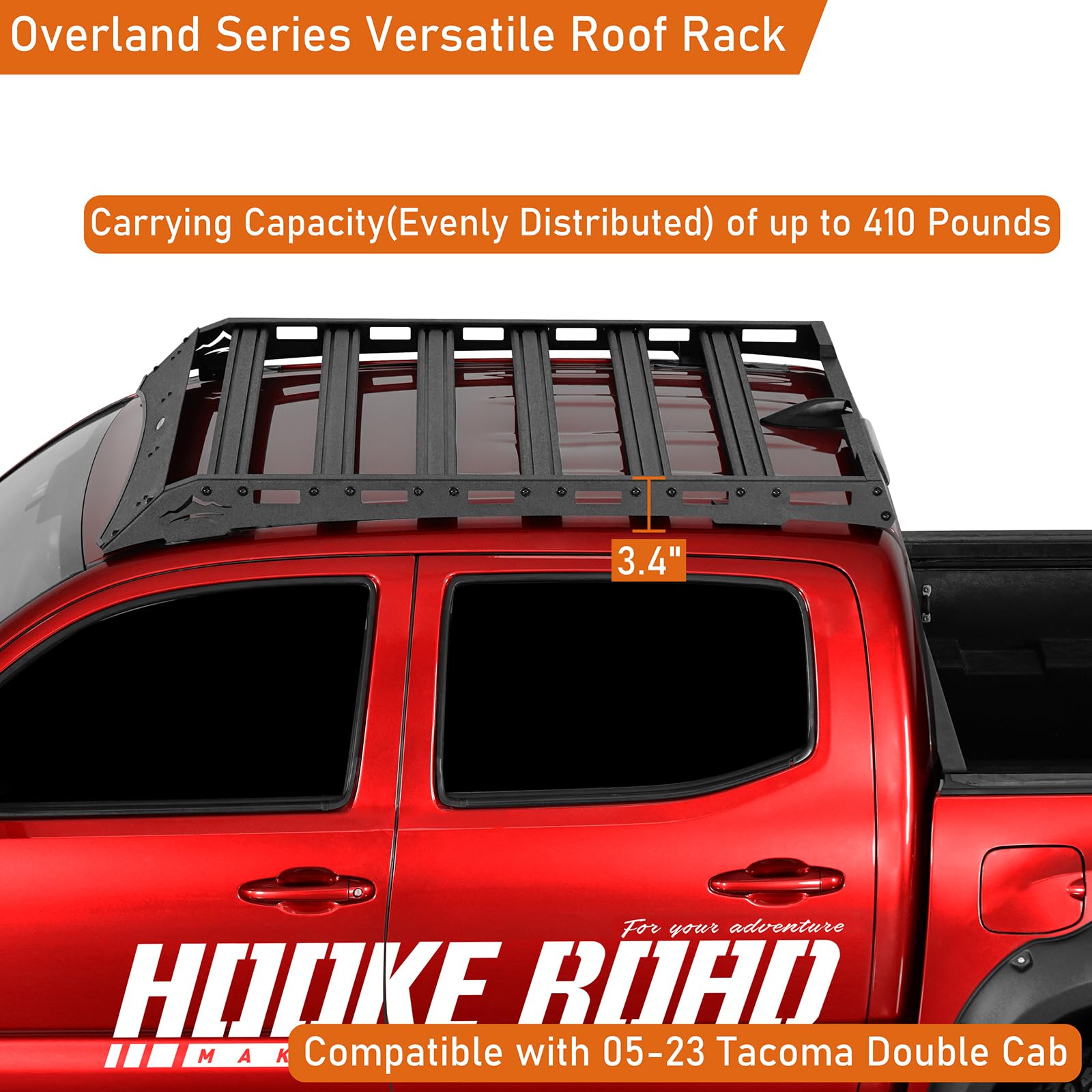 Hooke Road Tacoma Double Cab Top Roof Rack Cargo Carrier For 2005-2023 Toyota Tacoma 2Nd 3Rd Gen Truck (Double Cab Only)