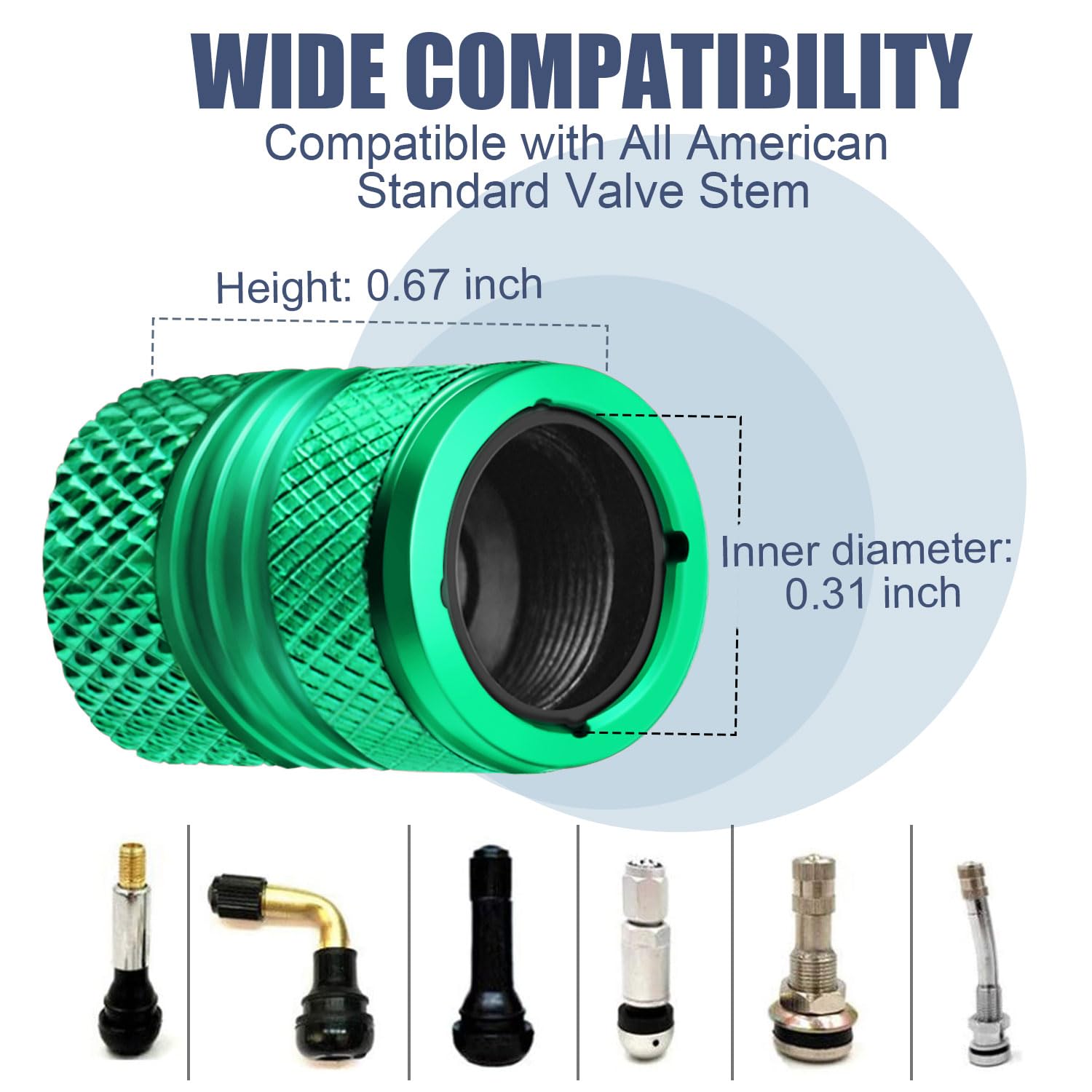 Tire Valve Stem Caps - 4 Pack Anti-Corrosion Premium Anodized Alloy Tyre Air Valve Caps N2 Nitrogen for Car SUV Bike Green