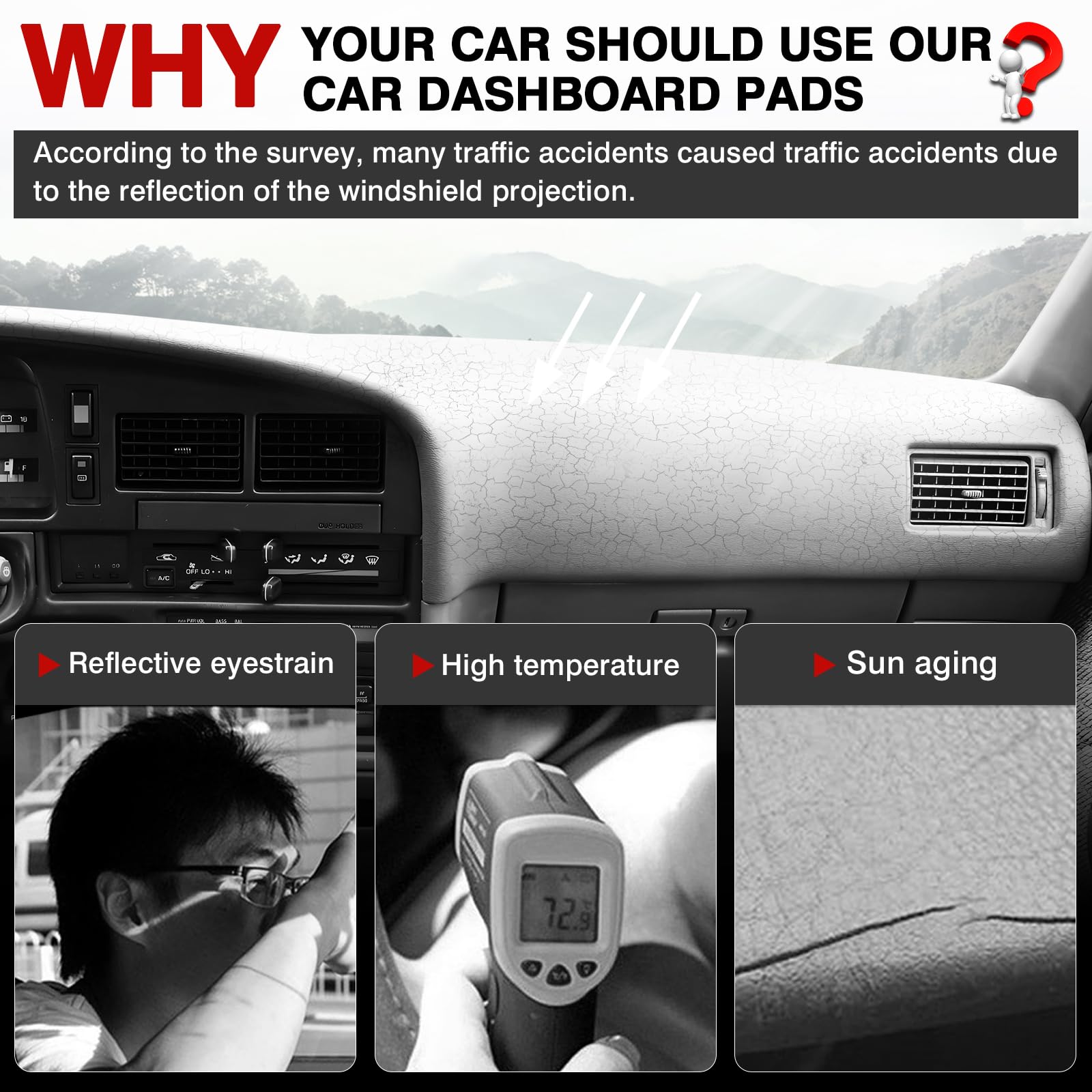 Autorder Dash Cover Mat for 1990-1995 Toyota 4Runner, Velvet UV Protector, Model AUT00067
