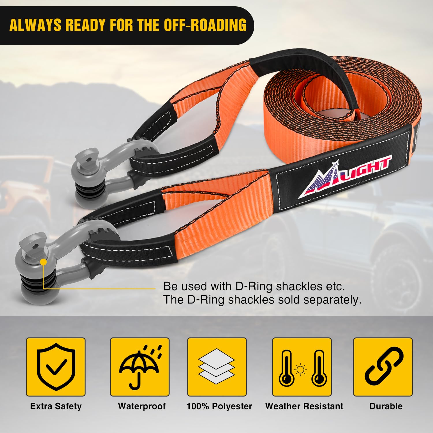 Nilight 3'' x 20' Recovery Tow Strap Lab Tested 31,500lbs Break Strength Heavy Duty Off Road Straps with Triple Reinforced Loop