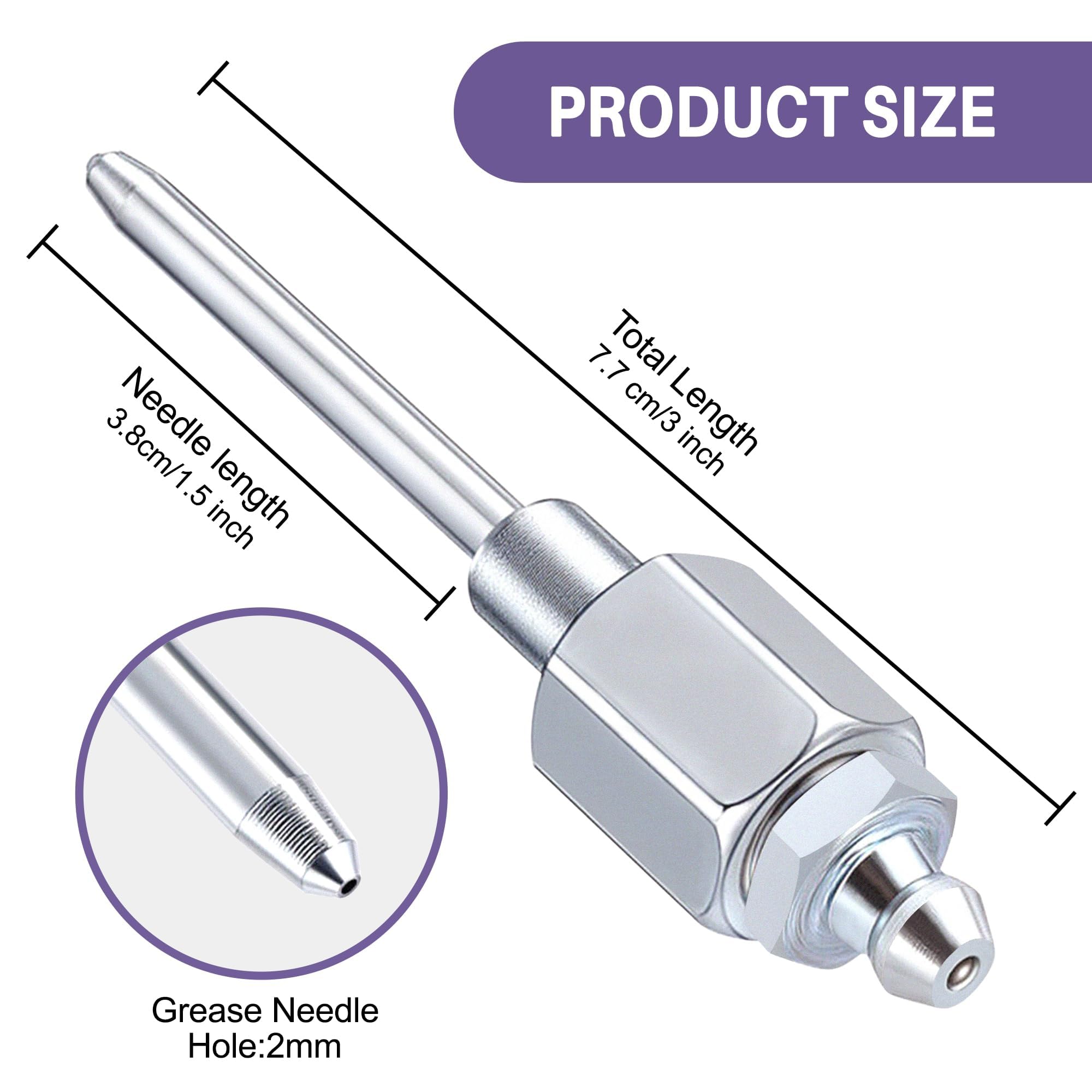Grease Gun Accessory Kit,includes Grease Needle Dispenser, 2pcs Grease Needle Nozzles, 90 Degree Grease Coupler Adapter with Sle
