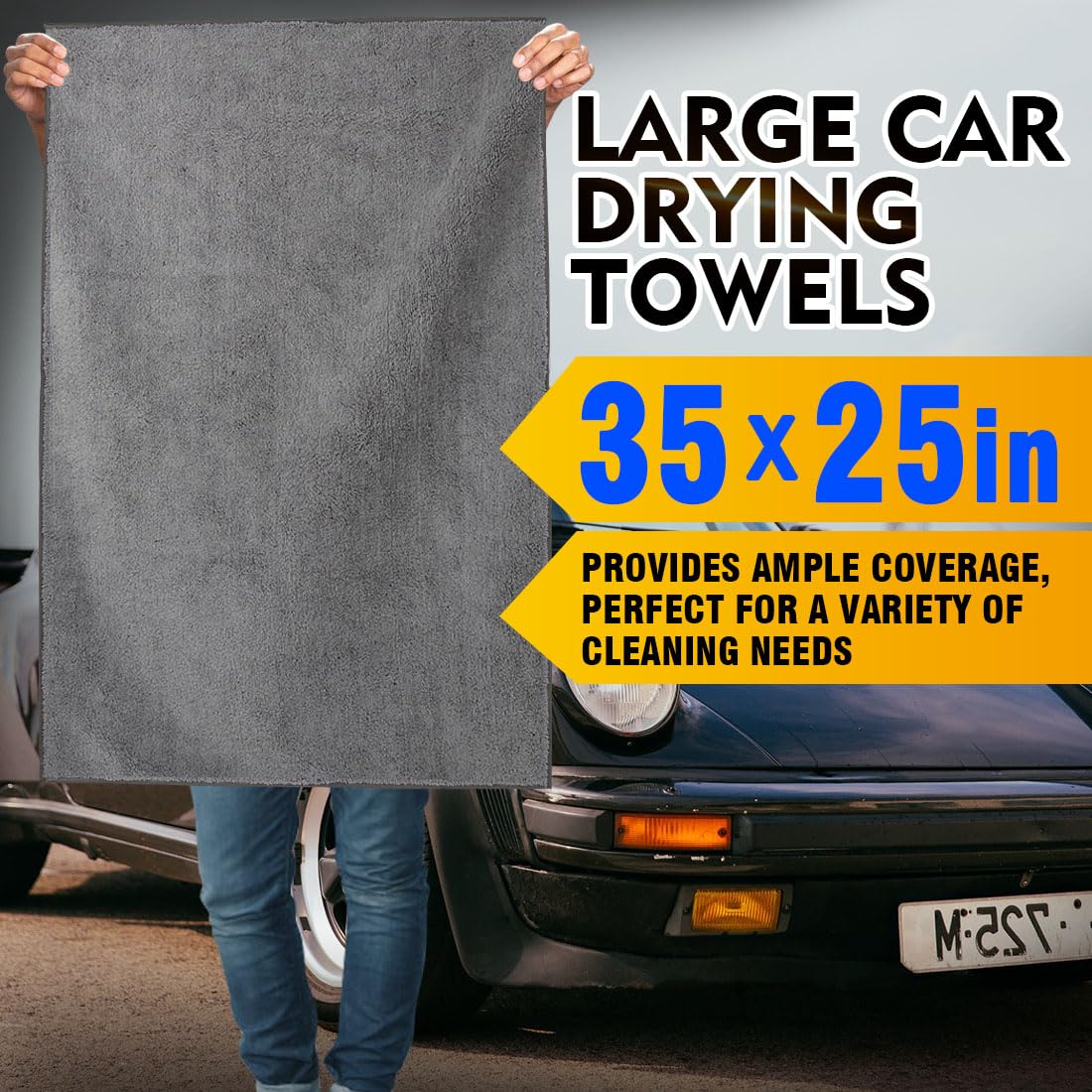 HOMEXCEL Microfiber Car Drying Towels, Scratch-Free, Highly Absorbent, 35 x 25 Inch, Grey, 2 Pack