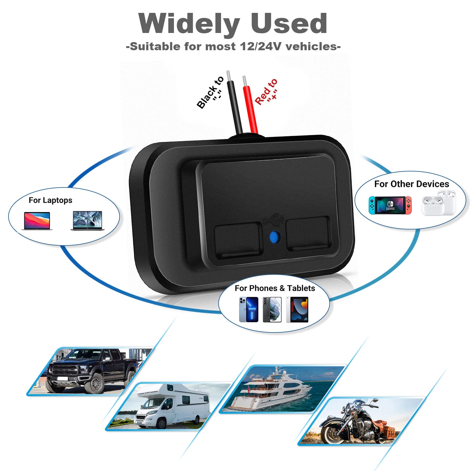 4PCS 48W 12V/24V RV USB Outlet, Vadaxx Dual PD3.0 Type-C (USB C) &Quick Charge QC3.0 USB-A Port Panel Wall Mount Automotive Car