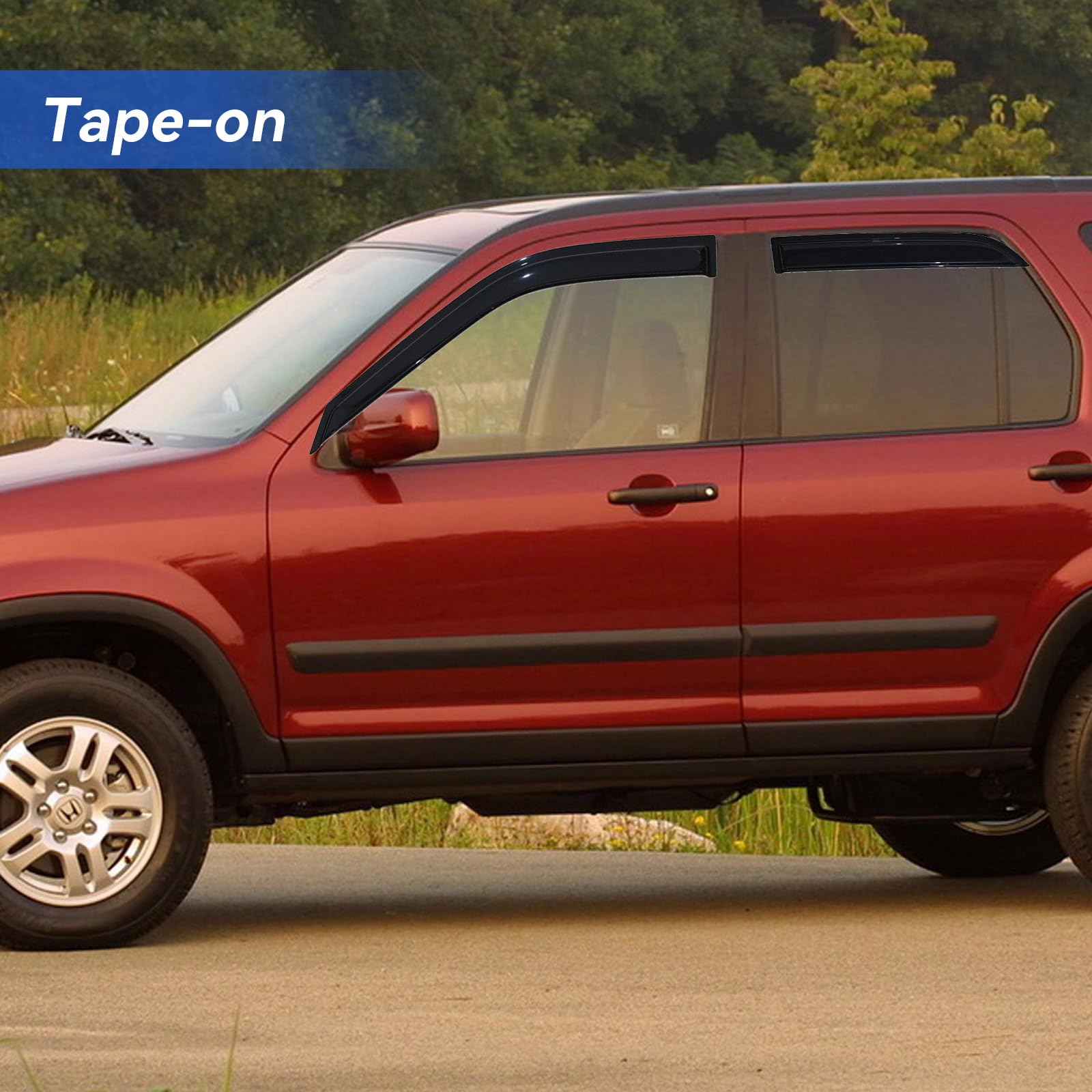 YQAUTEC Window Visors Rain Guards, Dark Smoke Tinted, Acrylic, 2002-2006 Honda CR-V, Model YD-055, Out-Channel Wind Deflectors