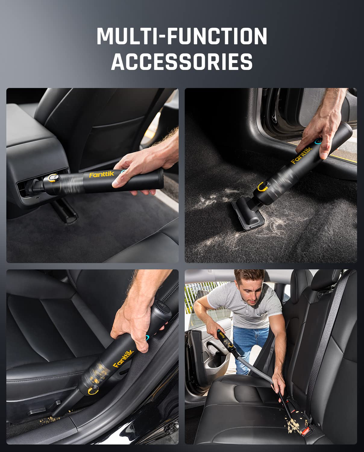 Fanttik Robustclean™ V8 Mate Cordless Car Vacuum High Power, 12000Pa/30Aw, Handheld Vacuum With Flexible Hose And Pet Brush, 2H Fast Charge, Portable Vacuum For Car Interior Home Cleaning