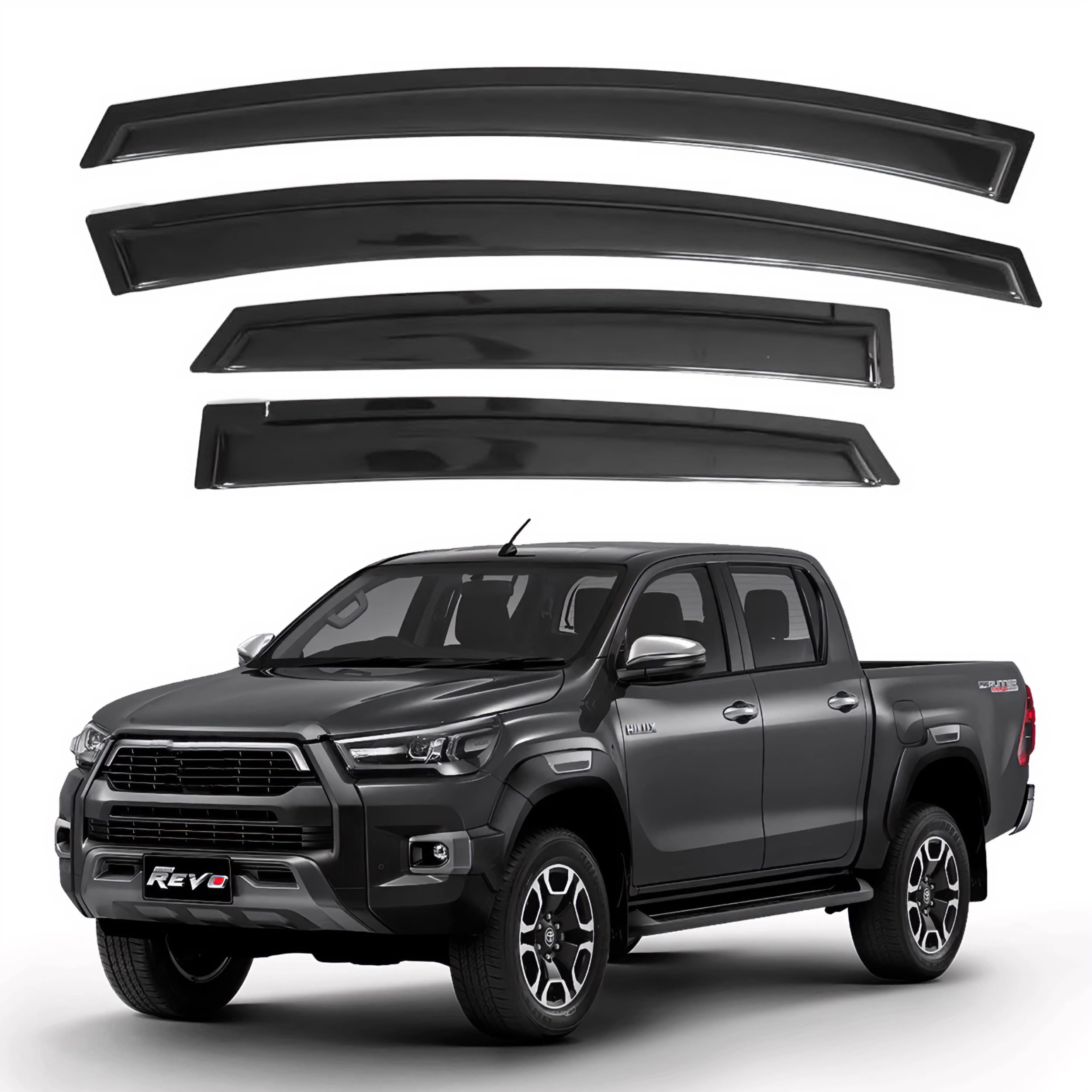 Ig Window Visor For Toyota Hilux Double Cab 2016-2023, Rain Guard Tape-On Extra Durable Sun Wind Side Vent Window Deflector Muge