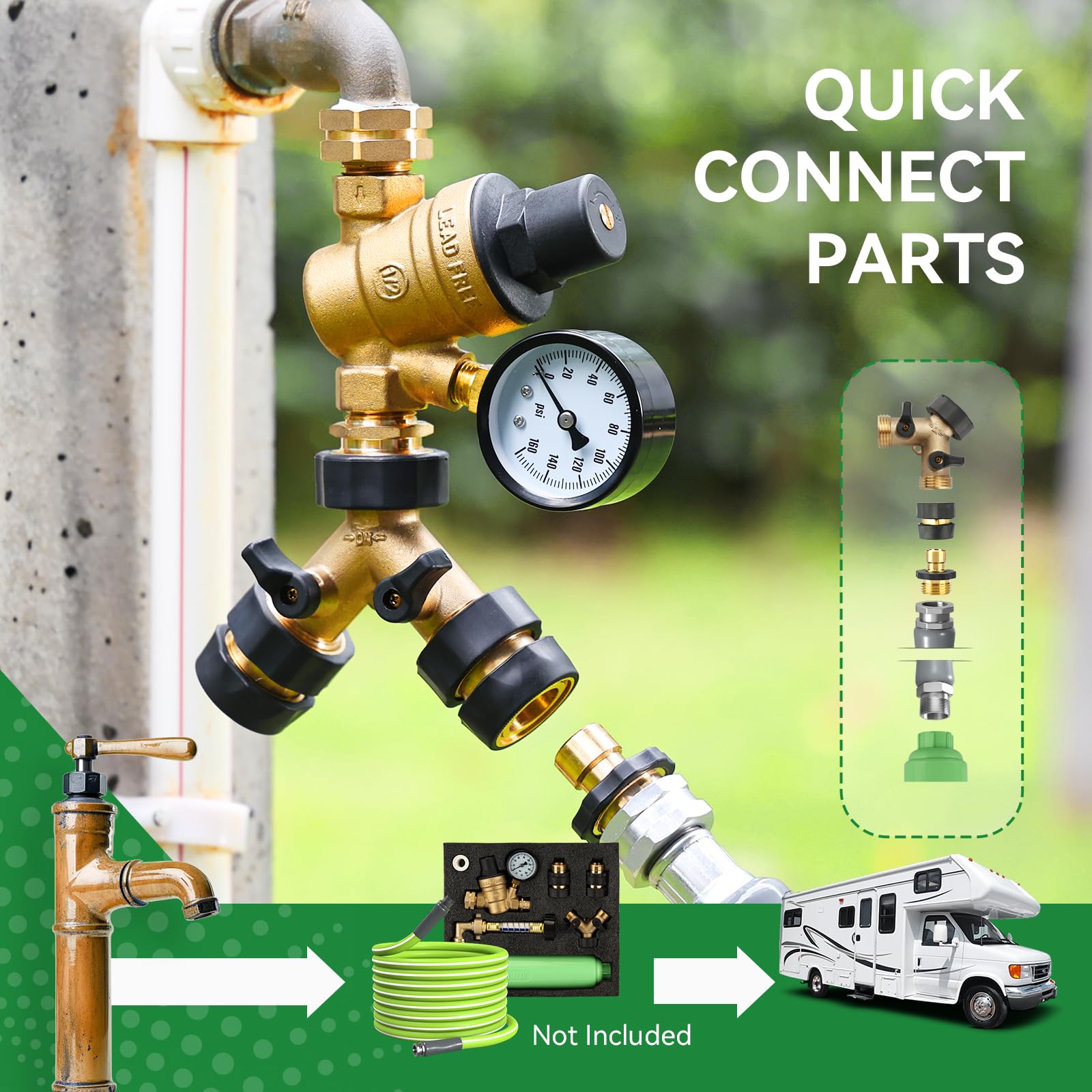RVINGPRO RV Water Pressure Regulator and Filter Kit All-in-One Lead-Free Fresh Water Kit, Complete Drinking Water Hookup Kit for