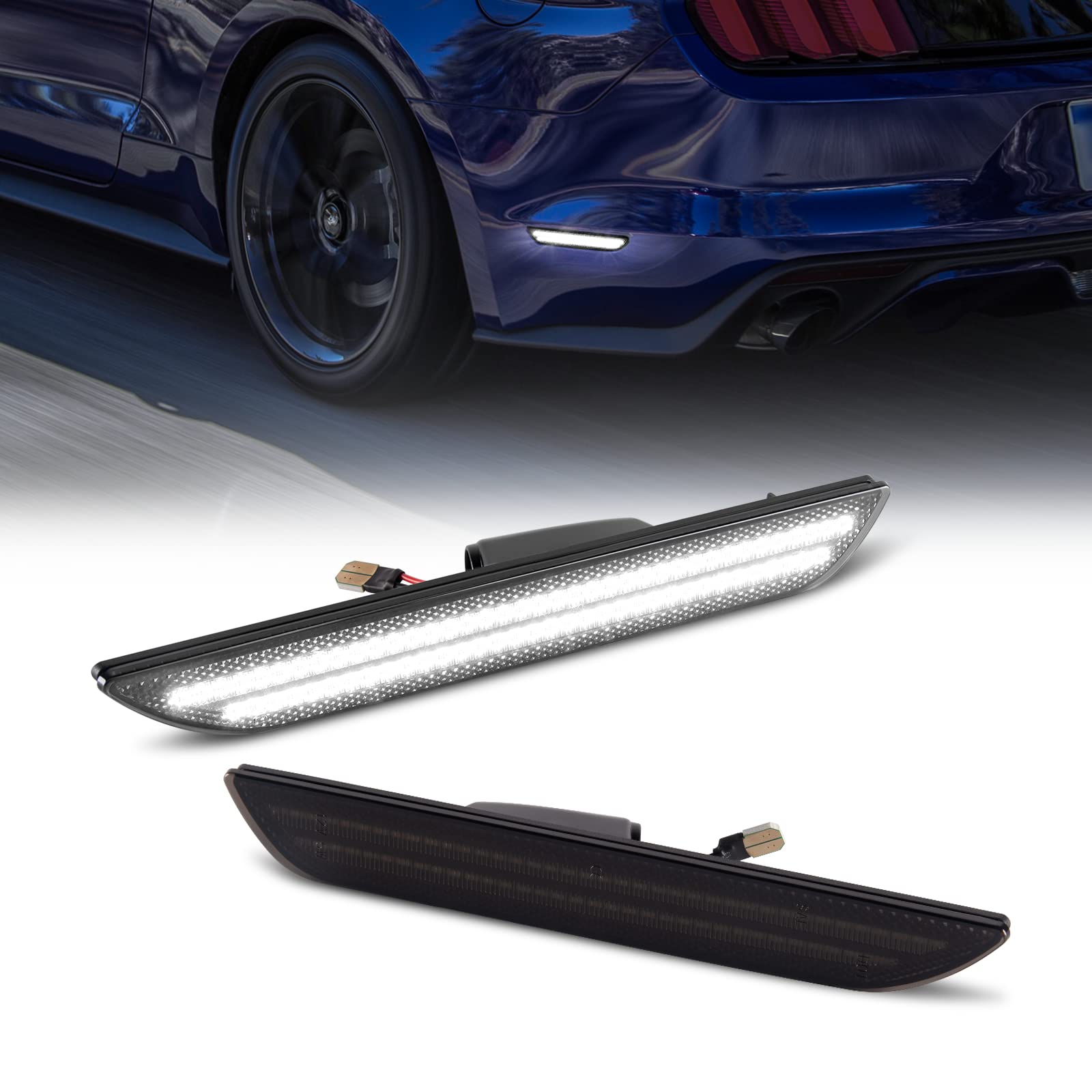Gempro Led Side Marker Lights For Ford Mustang 2015-2023 Rear White Fender Marker Reflectors Lamps Smoked Len, 2Pcs