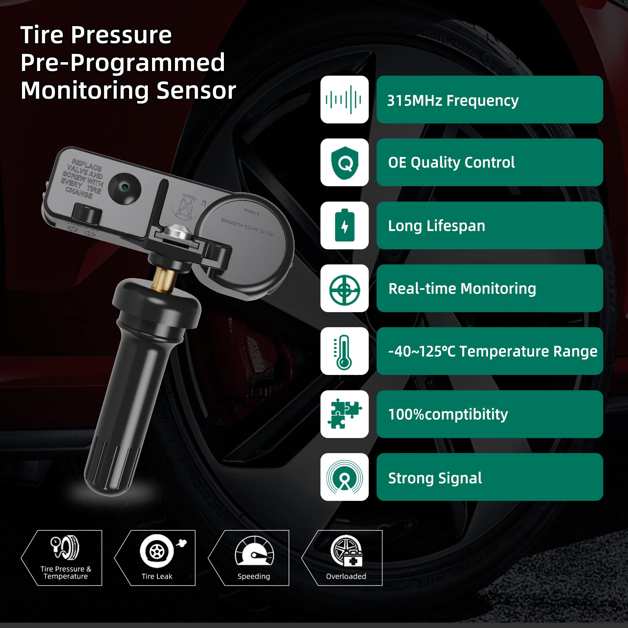 Cdwtps Tpms Sensor,315Mhz Tire Pressure Monitor System For Ford | Lincoln | Mercury Replaces# 9L3Z1A189A.De8T1A180Aa(1 Pack)