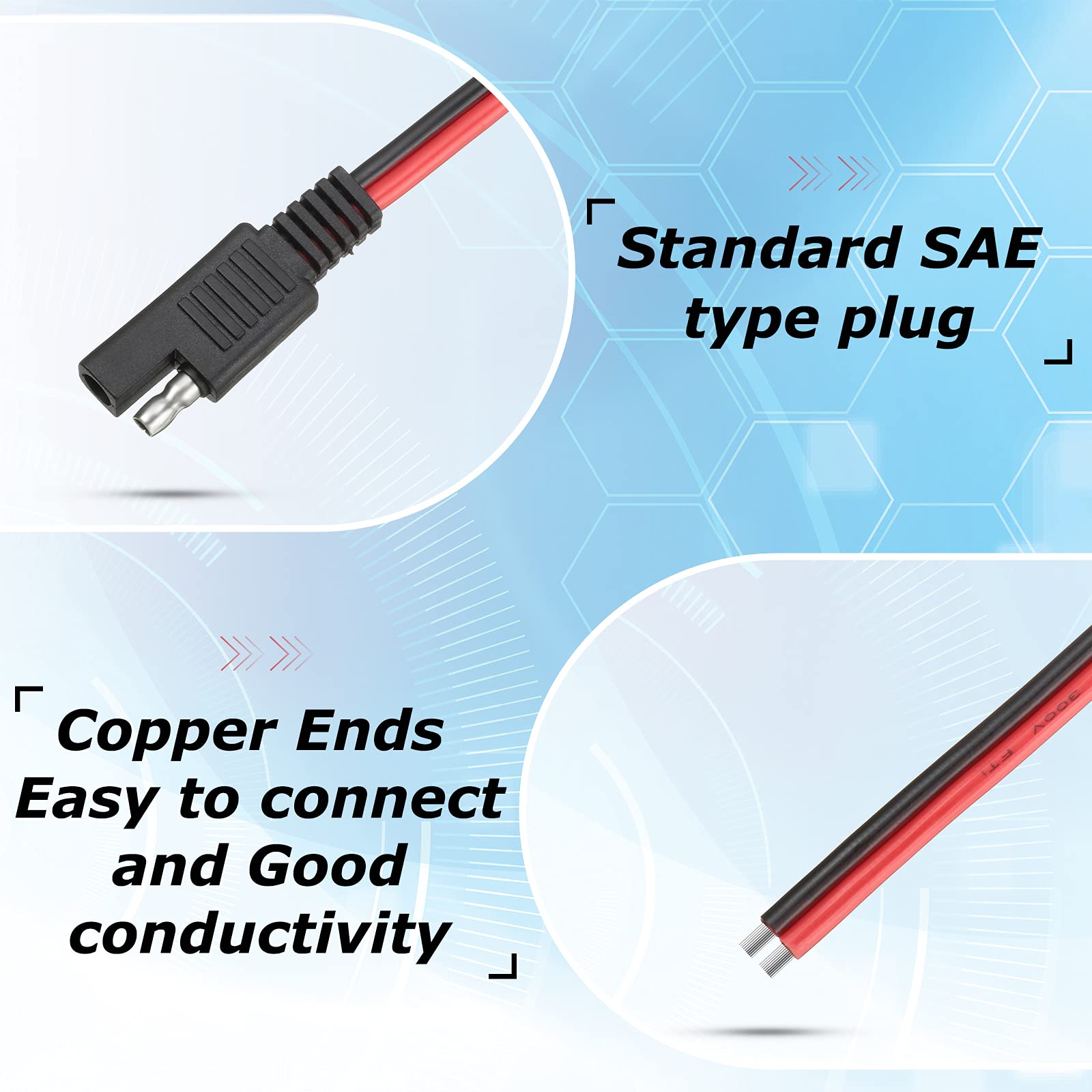 14 AWG Connectors Cable Compatible with SAE 30cm 2 Pin Single Plug Disconnect Power Automotive Extension Cable for Motorcycles C