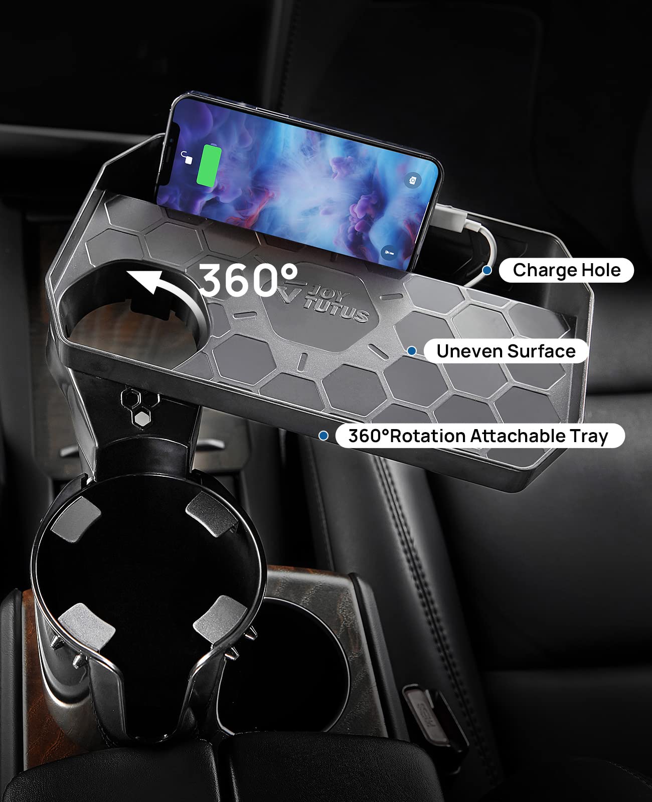 JOYTUTUS Car Cup Holder Expander with 360° Rotation, Fits 18-40 oz Cups, Black, Model: トレイ付き ブラック