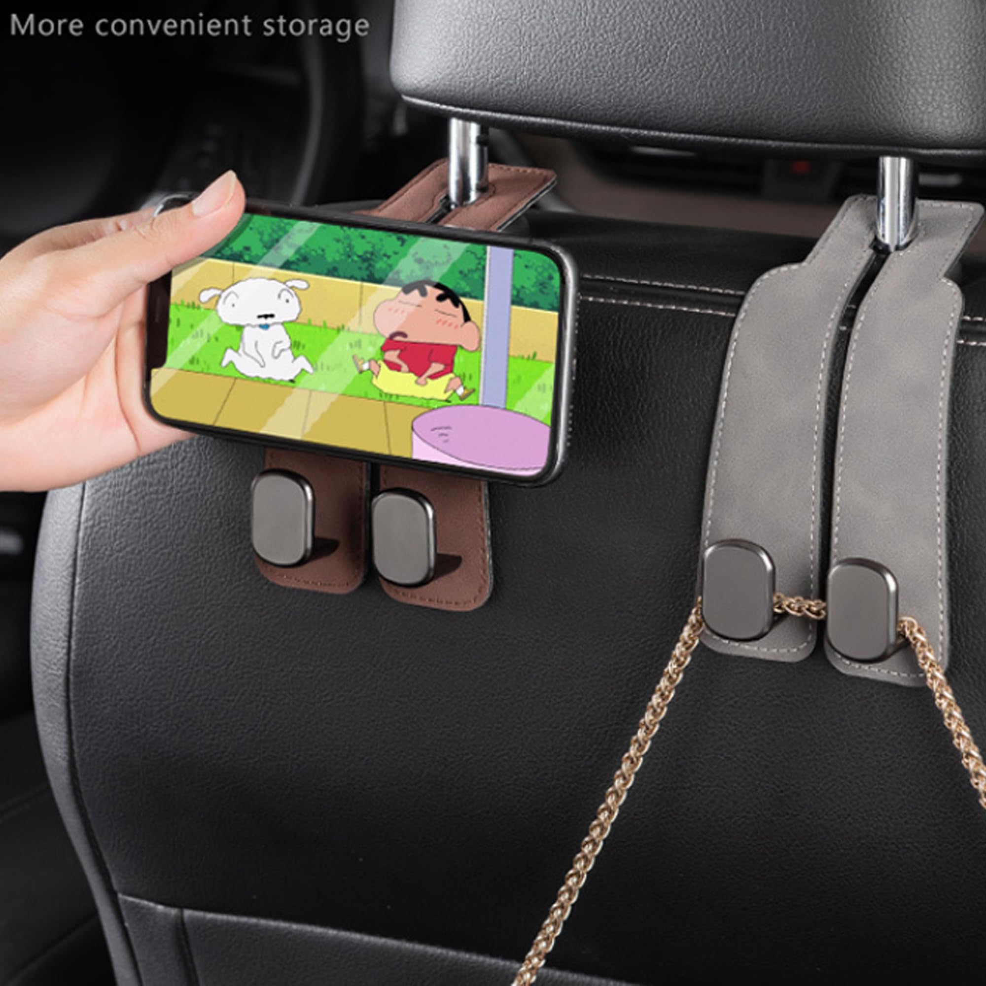Amelity Leather Car Hooks, Car Back Seat Headrest Hooks, Car Headrest Hooks For Purses And Bags, Bag Hooks For Car Back Seats (B