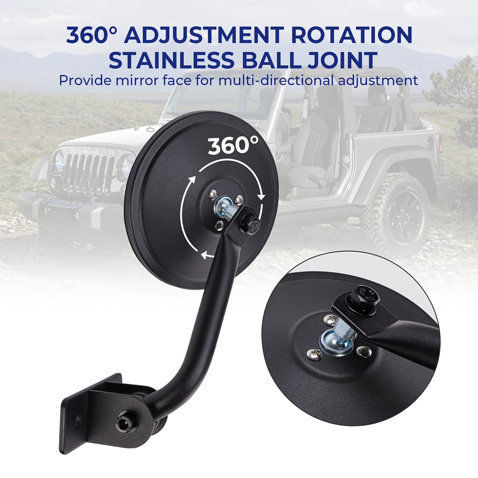 QMPARTS Upgraded Mirrors Doors Off Compatible with JK JKU TJ, Round Wrangler Side Mirrors Doorless Mirrors for Safe Doors off Dr
