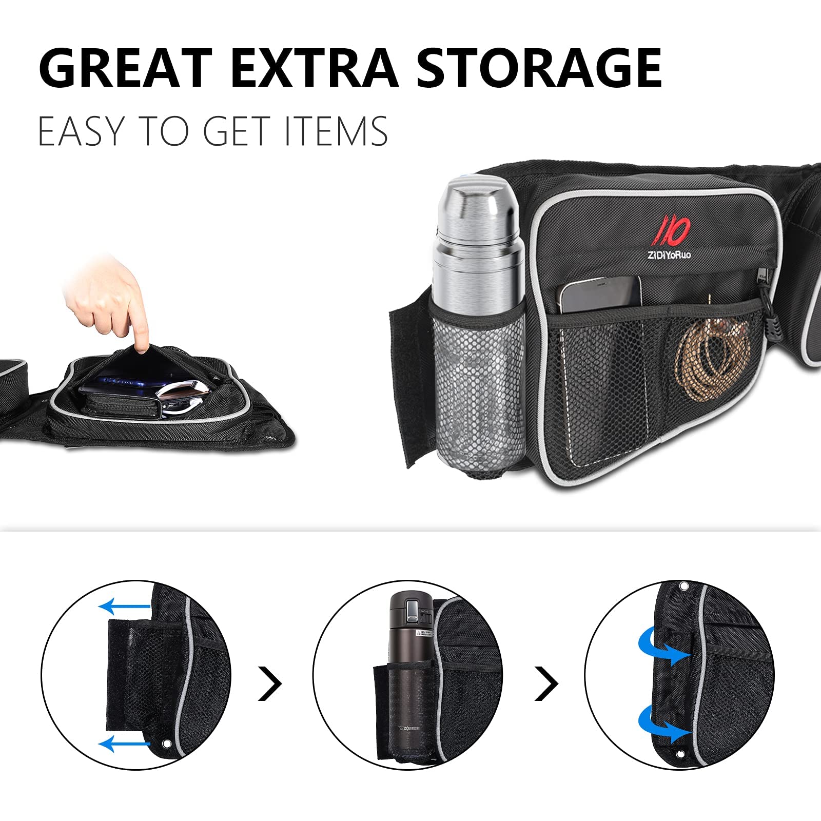 ZIDIYORUO RZR Door Storage Bag Set - Front Bags with Knee Pad & Cup Holder, Compatible with 2014-2021 Polaris RZR XP Turbo, Door Bags