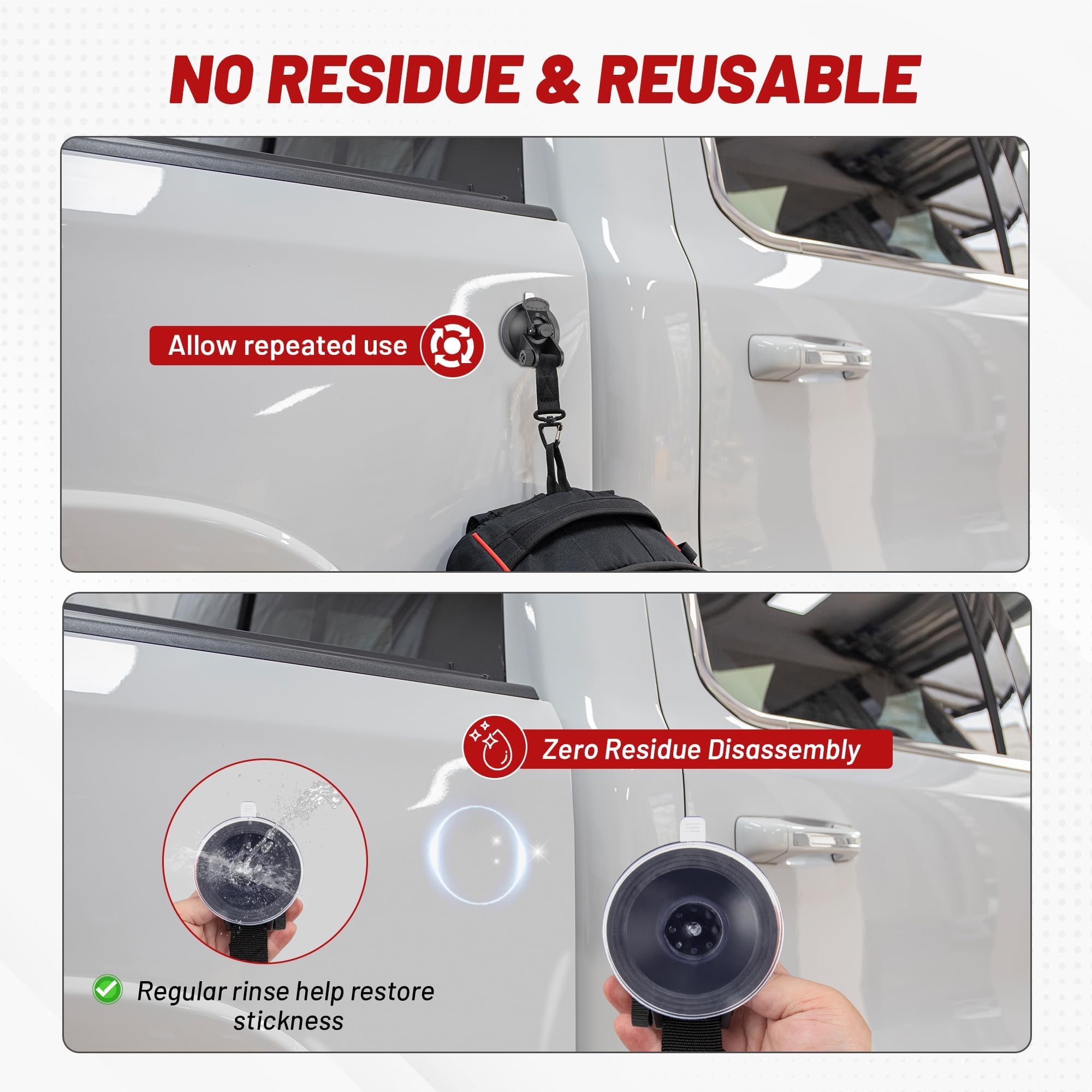 RED WOLF Heavy Duty 65MM Suction Cup Anchor Tie Down with Rotatable Hanging Hook Hold up to 22 LBs/10KG Each for Outdoor Camping