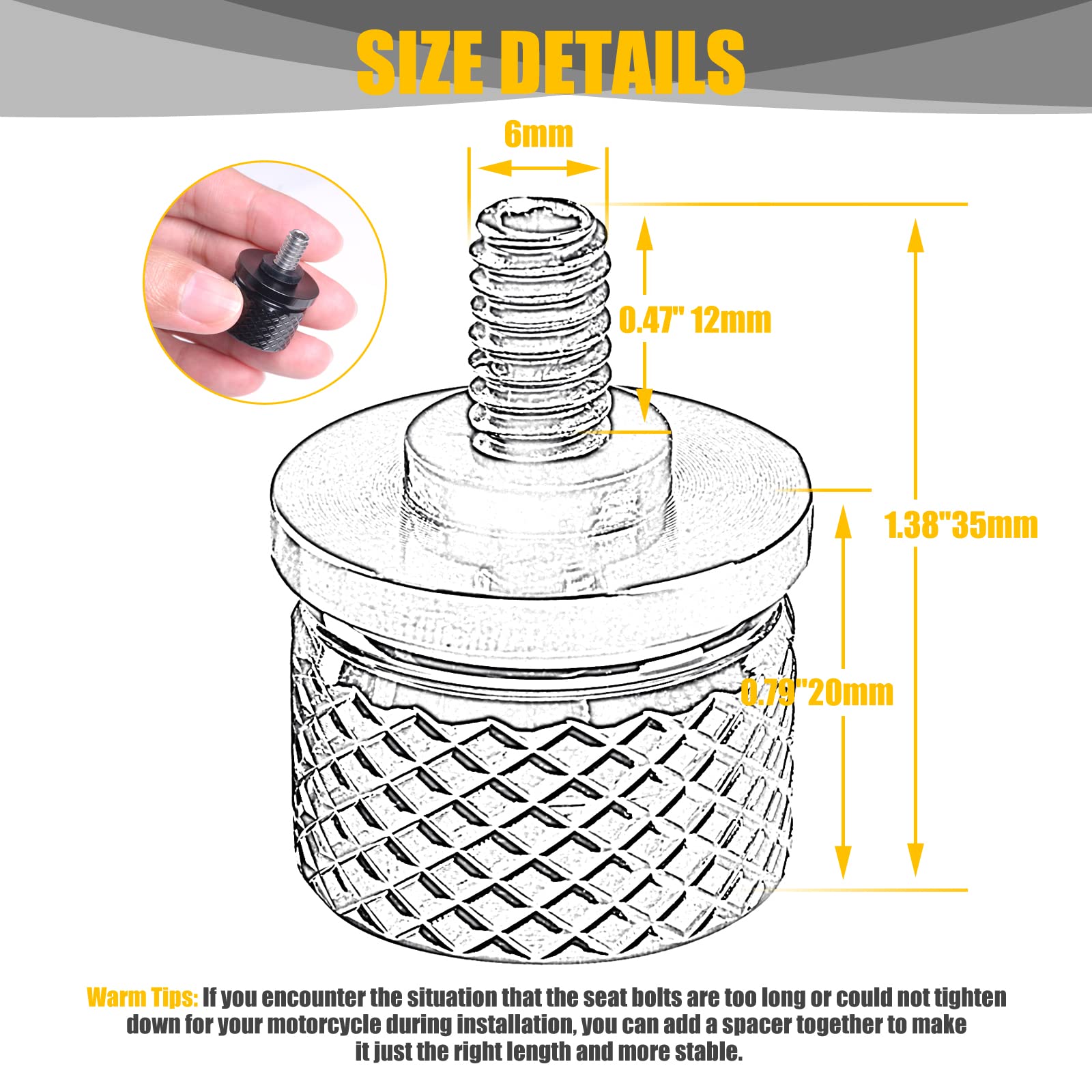 Sresk Rear Fender Seat Bolt Screw, 1/4"-20 Thread, Aluminum, Black, Model Chrome A