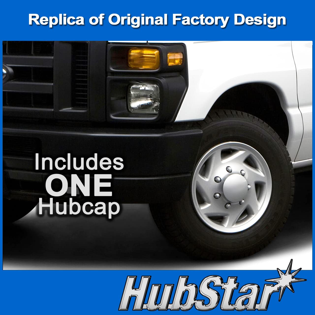 Hubstar Hubcap Replacement For Ford Van 1998-2023, Premium Quality Sturdy 16-Inch Wheel Cover (1 Piece)