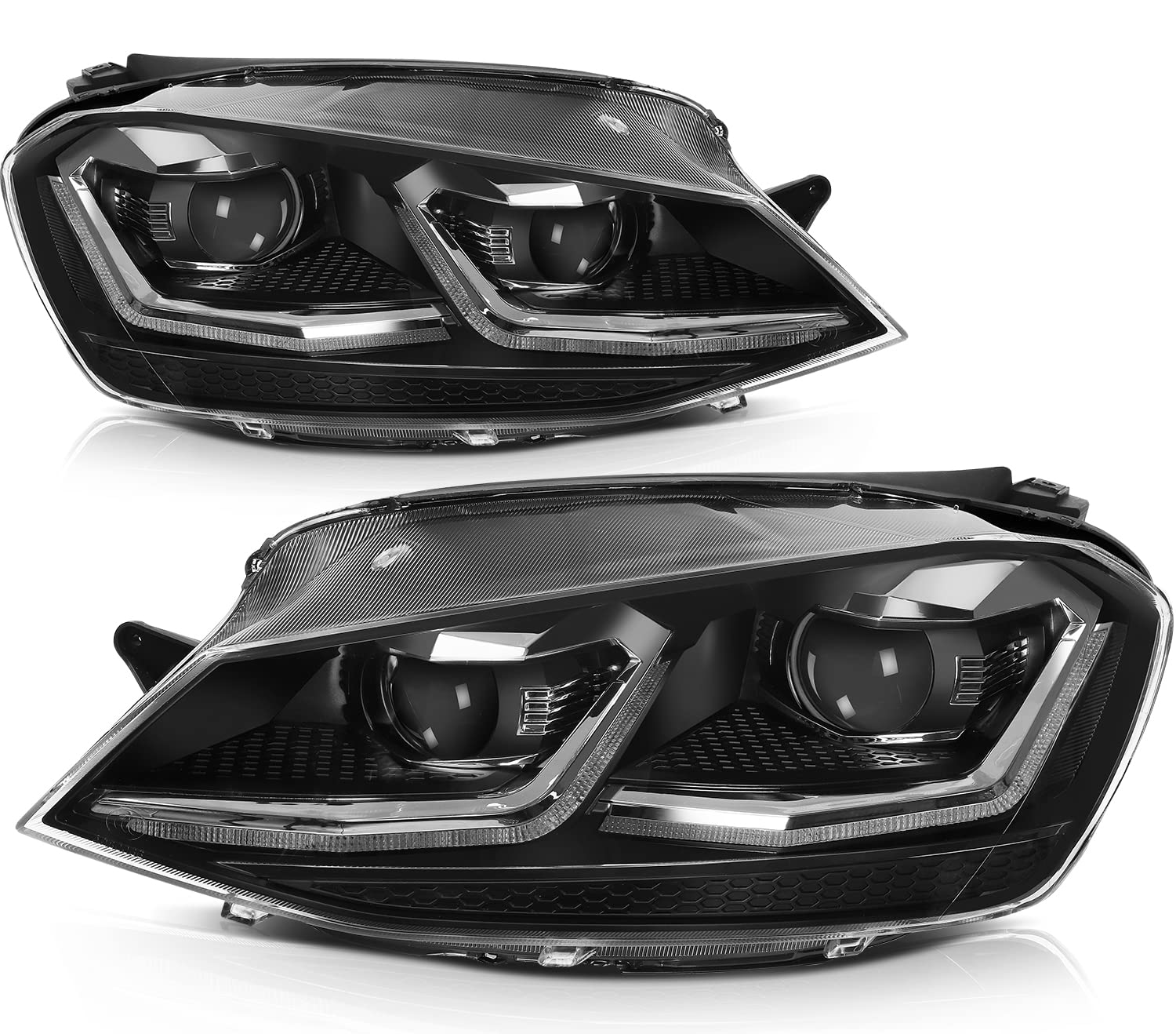 LBRST Headlight Assembly Fit For Volkswagen For Golf 2012-2018 For Golf Alltrack 2017-2018 Black Housing Clear Lens(White) Drive