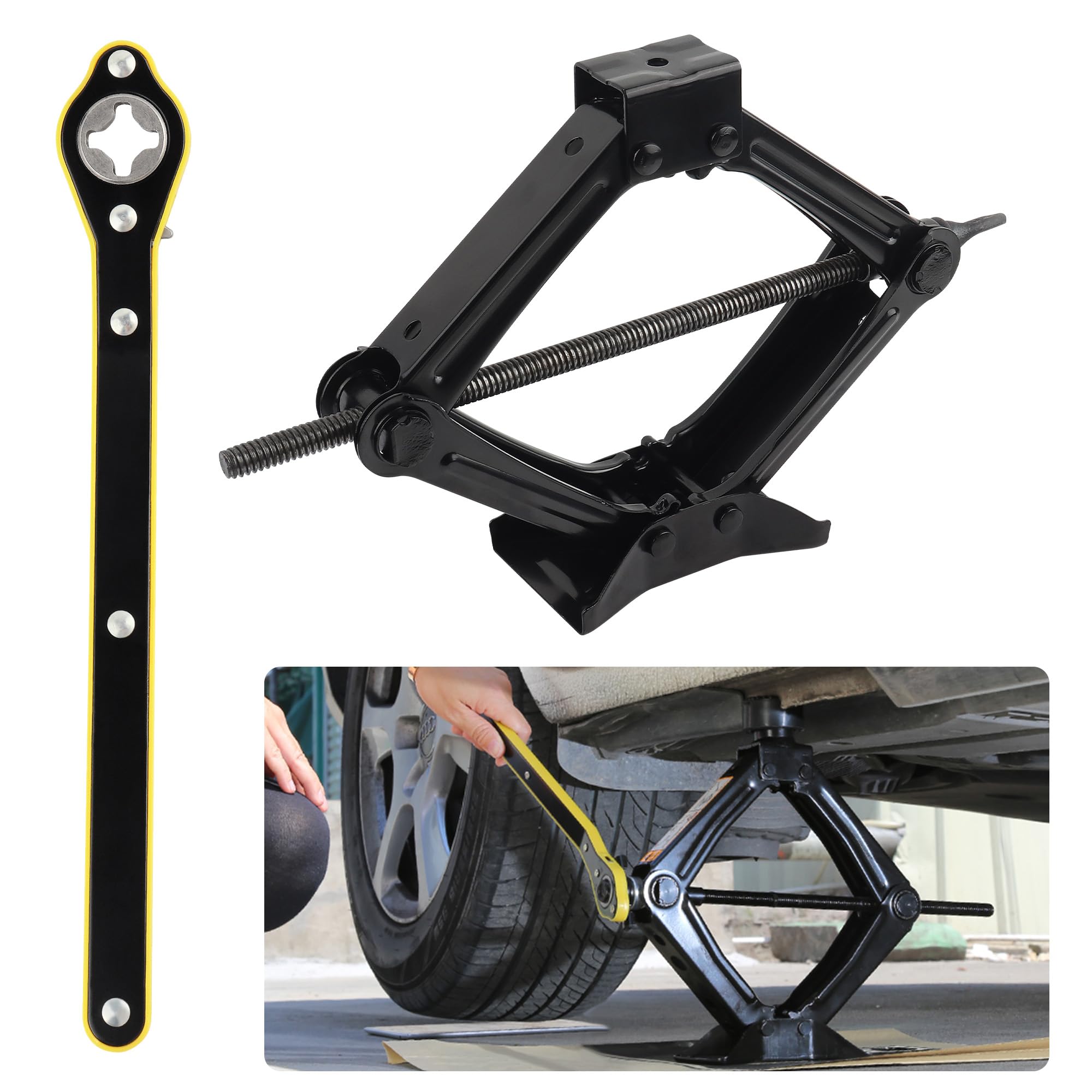 Scissor Jack for Car, Portable Tire Changing Kit with Maximum Load 1T, Ratchet Wrench, Professional Accessories for MPV SUV