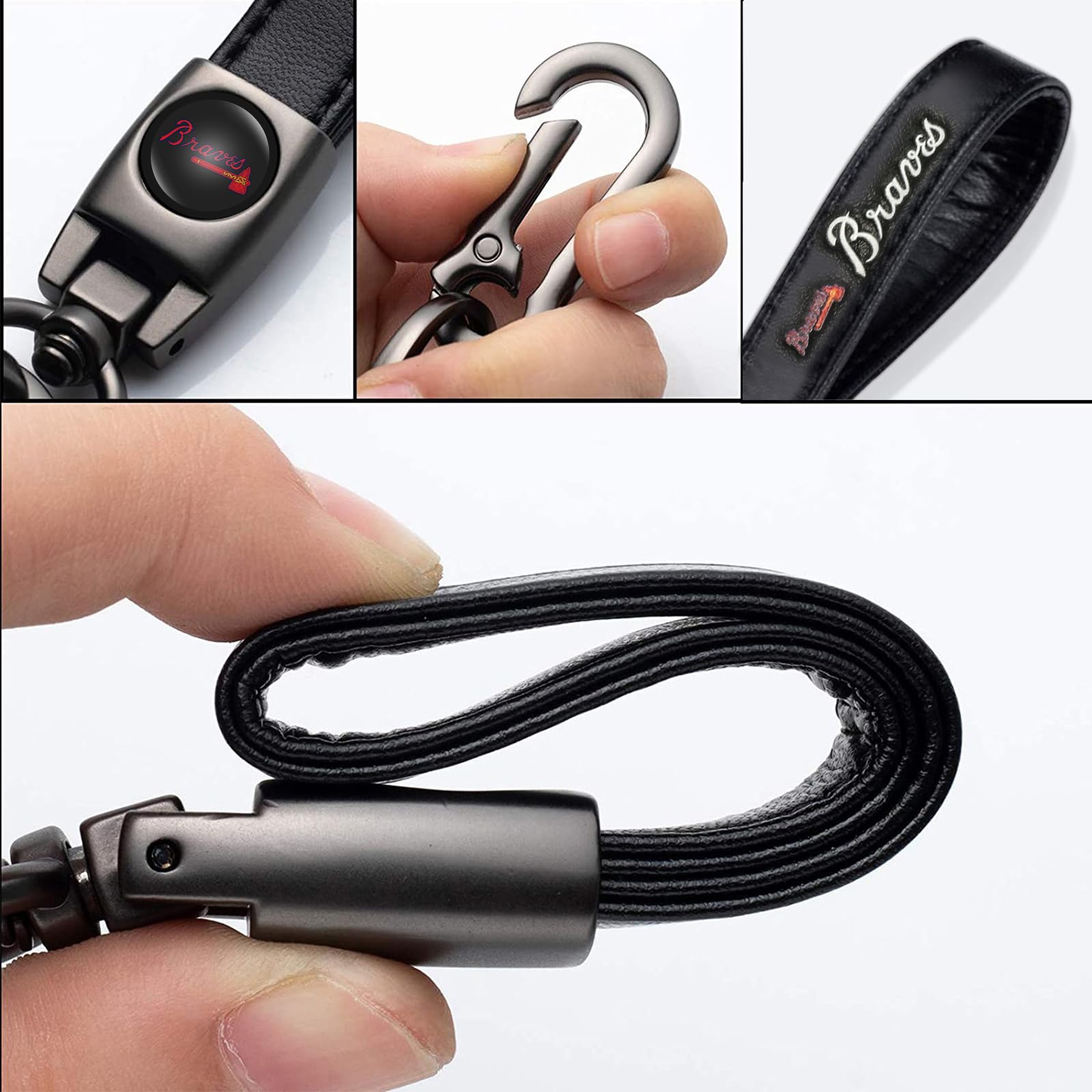 Laserswing For Atlanta Braves Baseball Fans Car Keychain Keyring Accessories, Leather Car Key Chain Replacement For Key Fob Hold