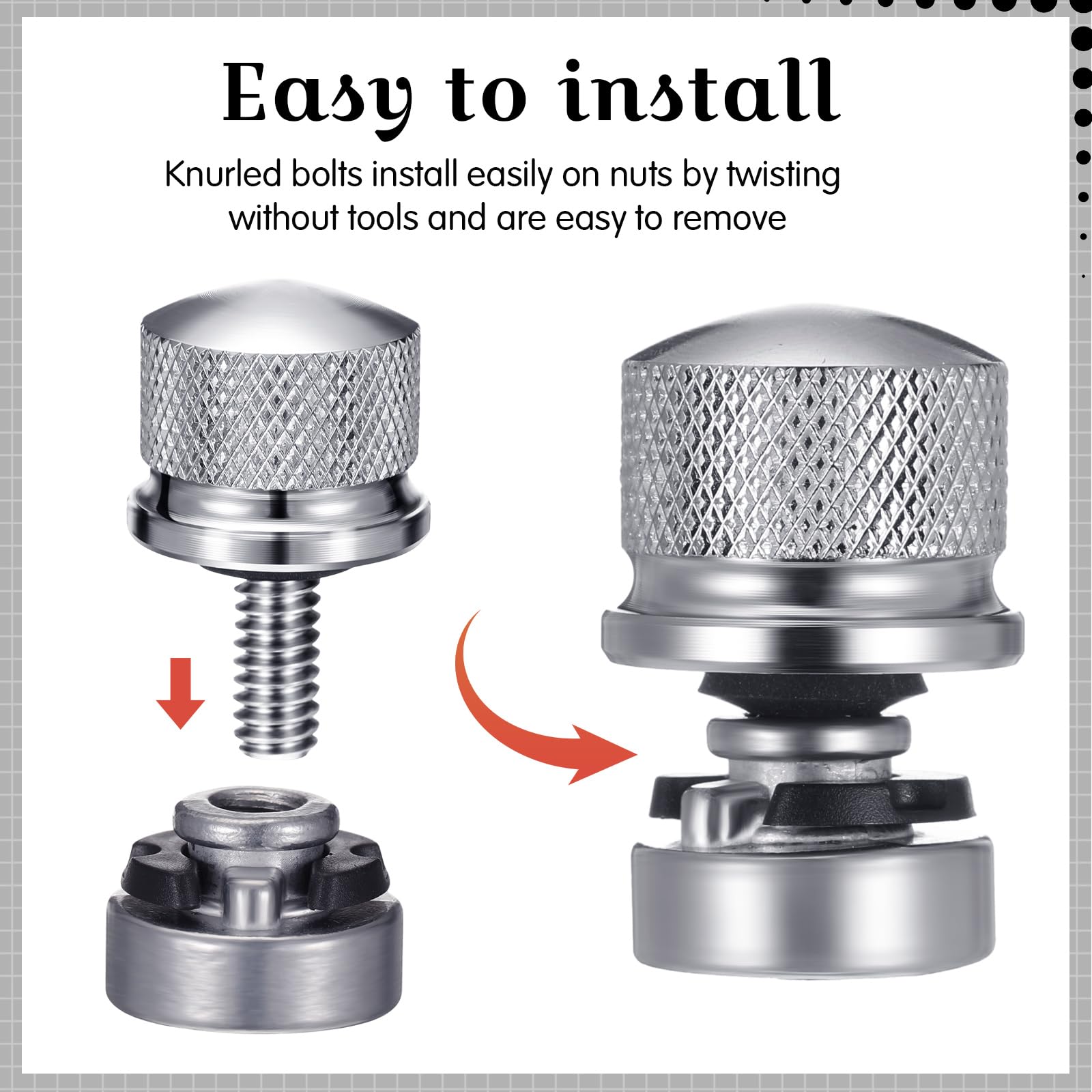 Therwen 8 Pcs Silver Seat Bolt Screw Nut Kit, 1/4-20 Thread, Compatible with Harley-Davidson Sportster, Softail, Touring, Dyna