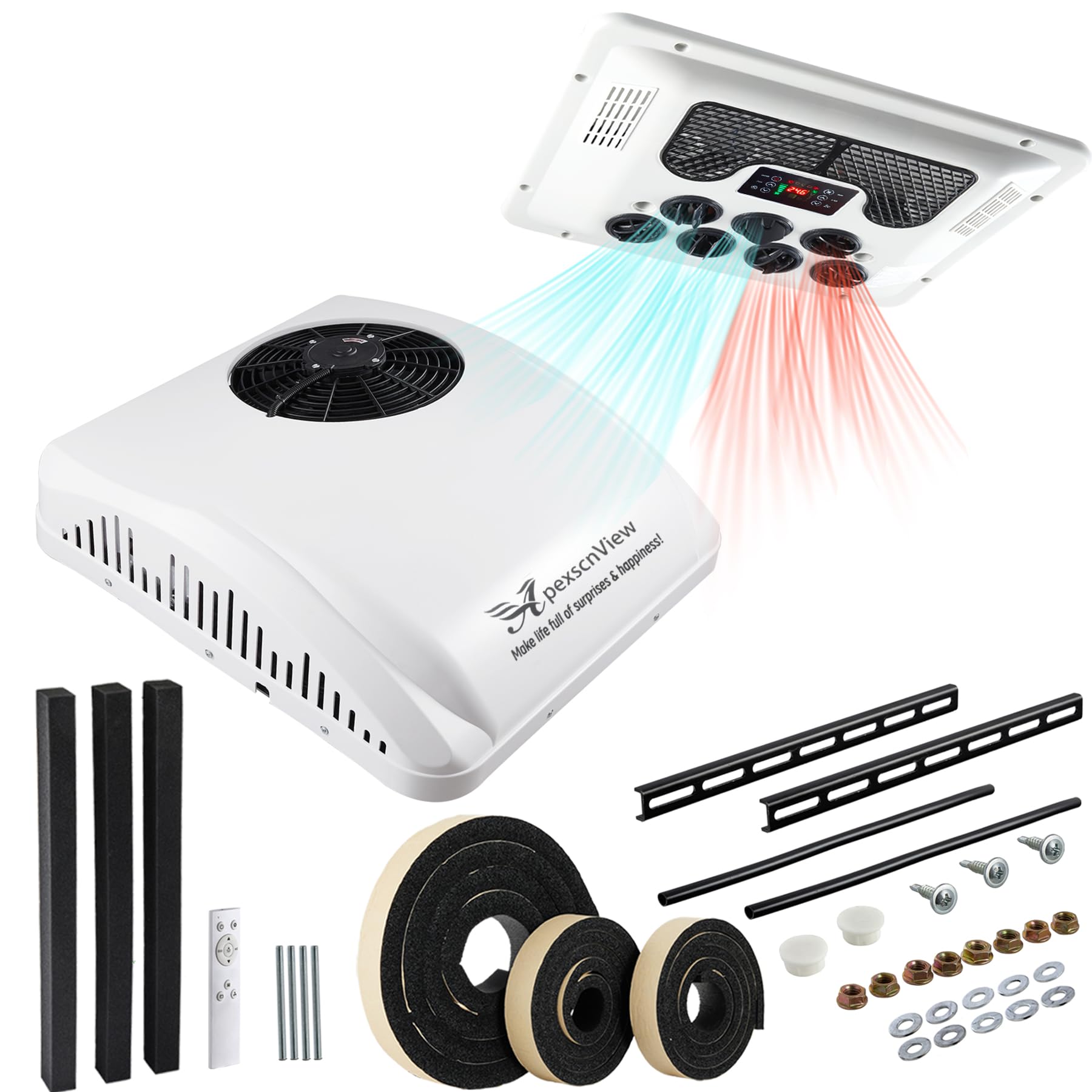 24V RV Air Conditioner 8530 BTU Non-Ducted, 45dB 2-in-1 RV Rooftop Air Conditioner for Heater and Cooling, Easy-to-install 24V R