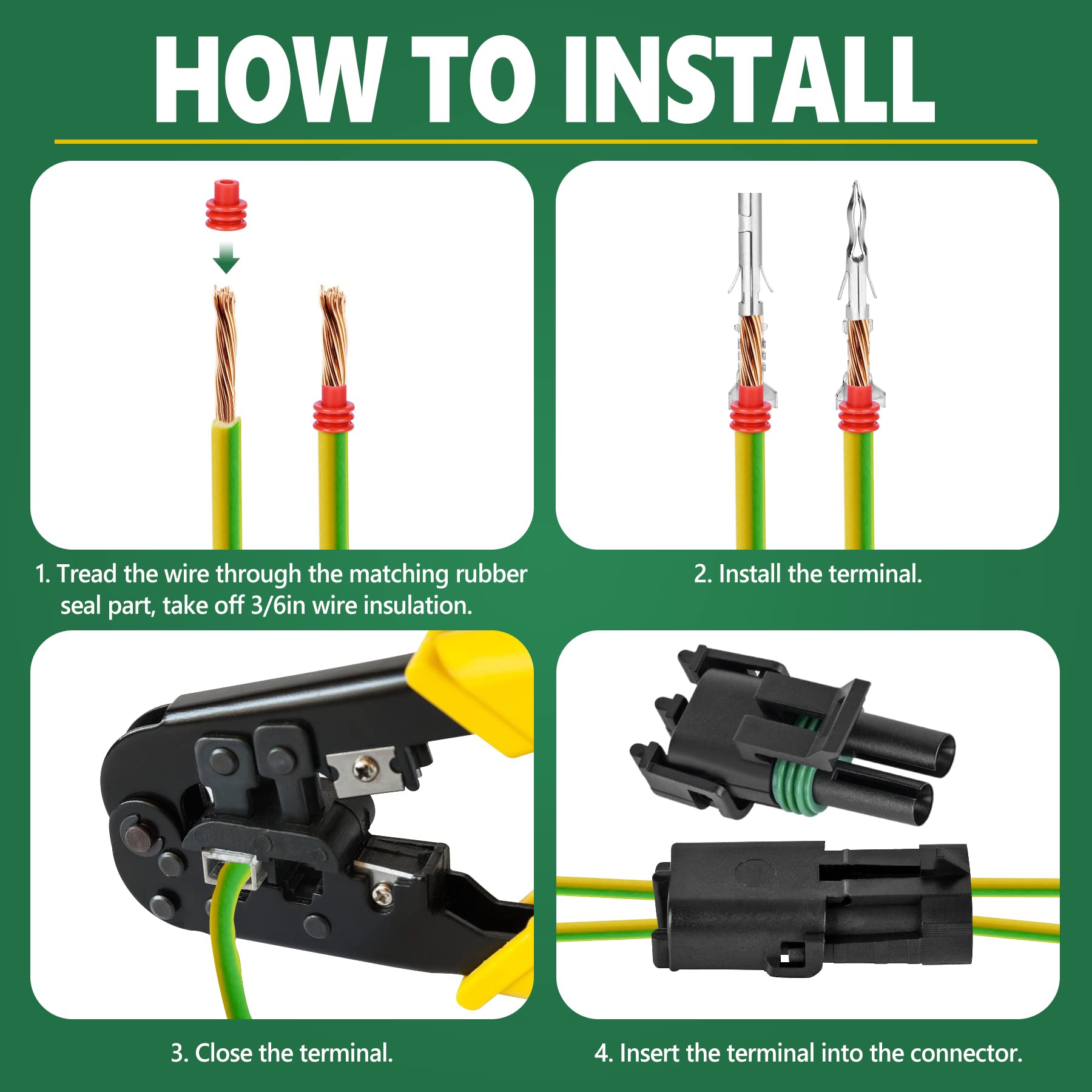Kikerike Waterproof Automotive Electrical Connector Kit - 376 Pcs, 1/2/3/4/6 Pin, 22-14AWG, Male & Female Terminals for Car
