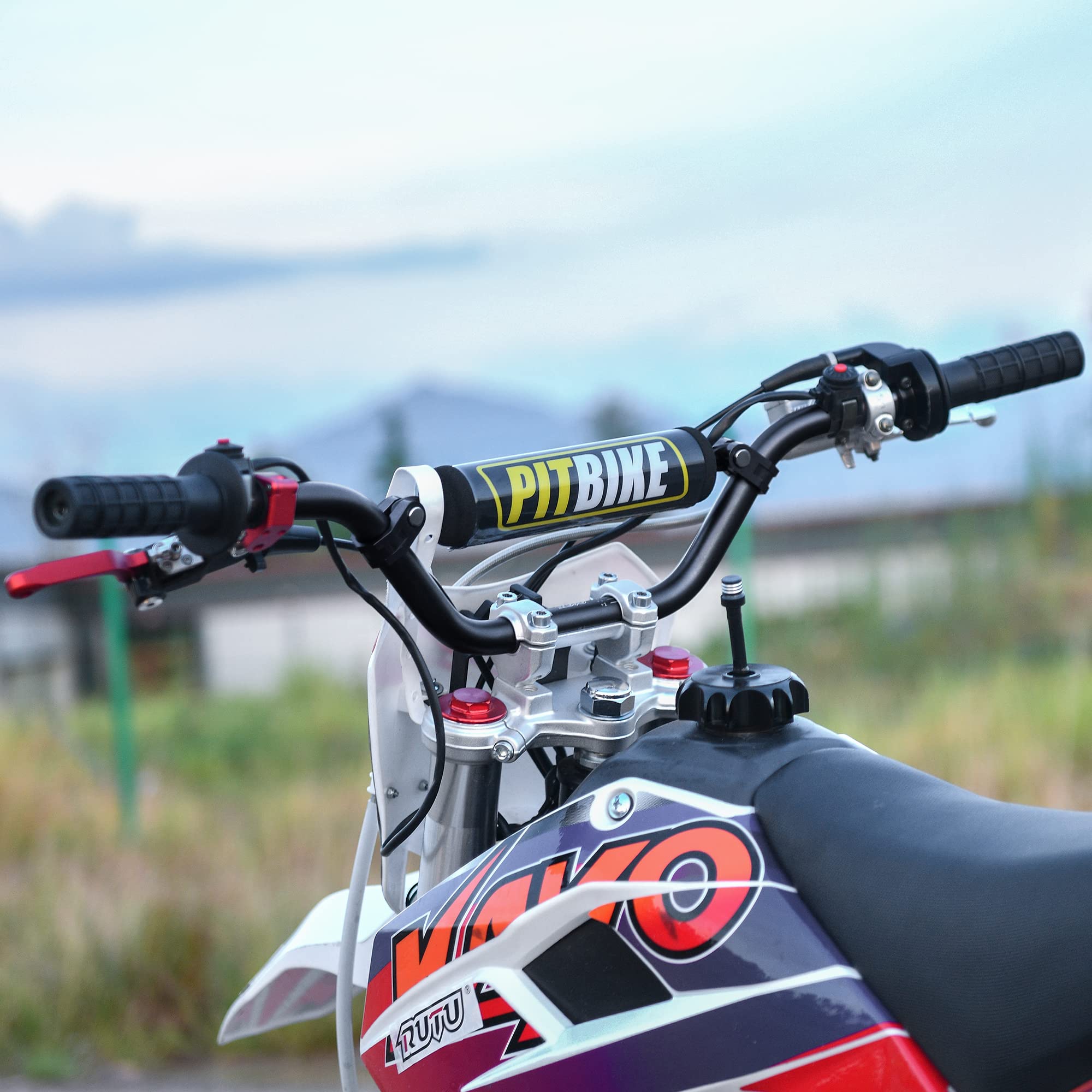 RUTU 7/8" Dirt Bike Handlebars with Chest Protector Pad - Aluminum, Black, Without Hand Guards