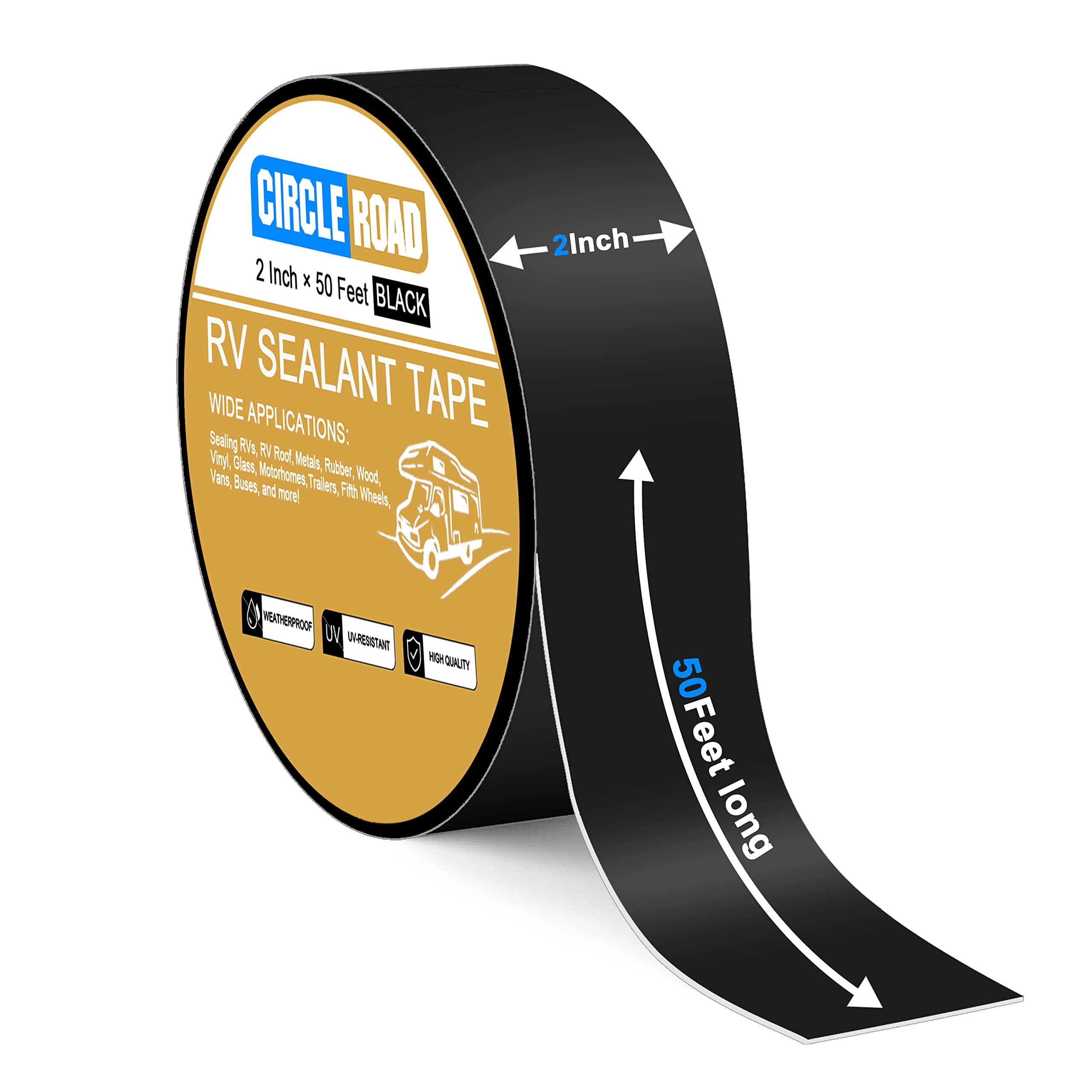 Rv Roof Tape Black, 2 Inch X 50 Feet Rv Repair Sealant Tape, Stop Camper Roof Leaks, Uv-Resistant, Weatherproof And Reliable For