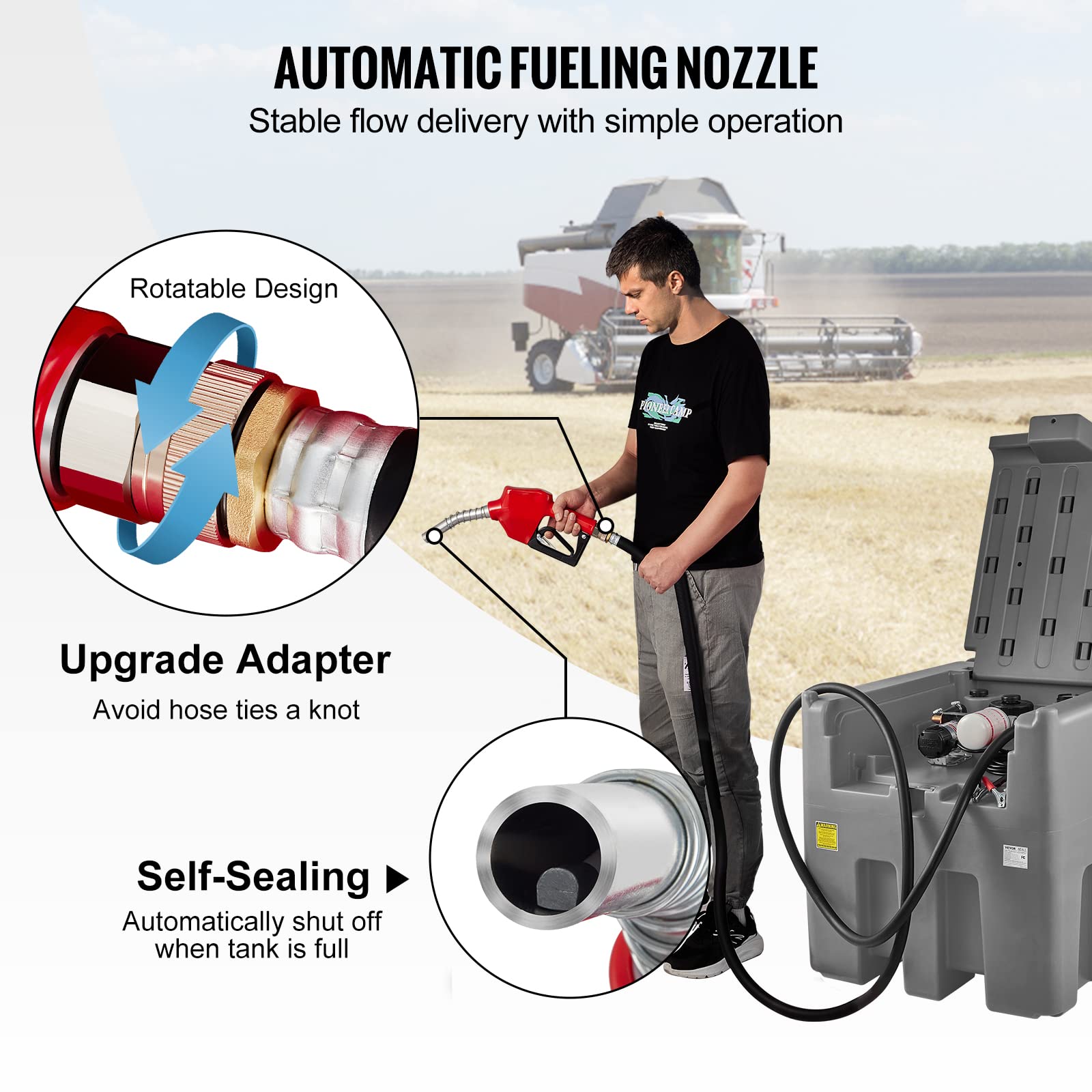 VEVOR 116 Gallon Portable Diesel Fuel Tank with 12V Pump & Hose, Gray