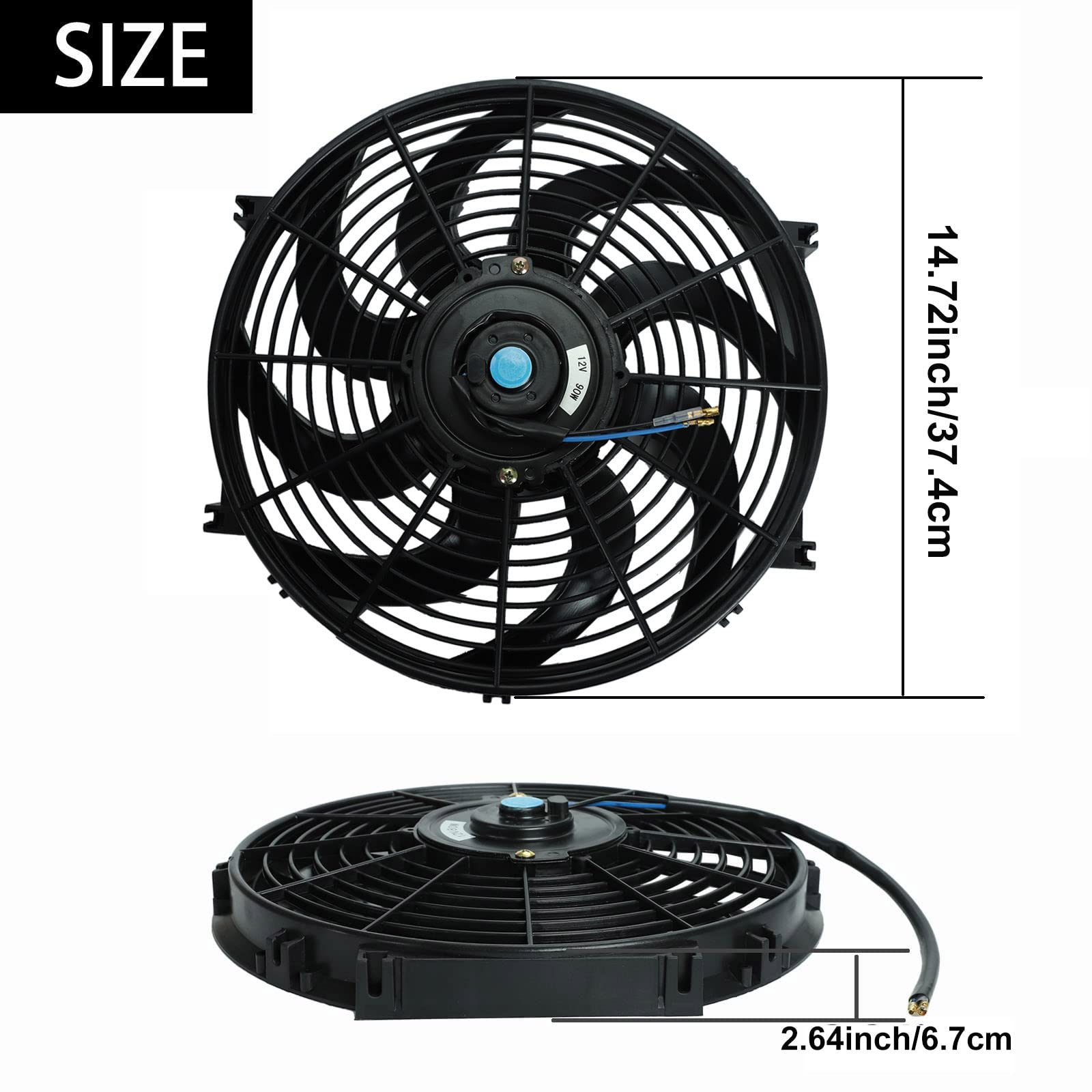 14'' Inch Slim Fan Push Pull Electric Radiator Cooling Fans 12V Mount Kit Unversal Black