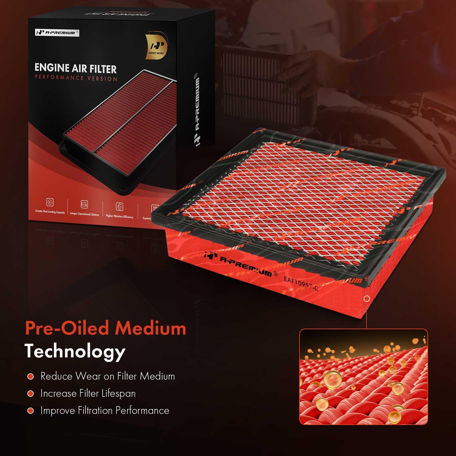 A-Premium High-Performance, Pre-Oiled Engine Air Filter Compatible With Jeep, Toyota, Lexus & Dodge - 2011-2021 Grand Cherokee,