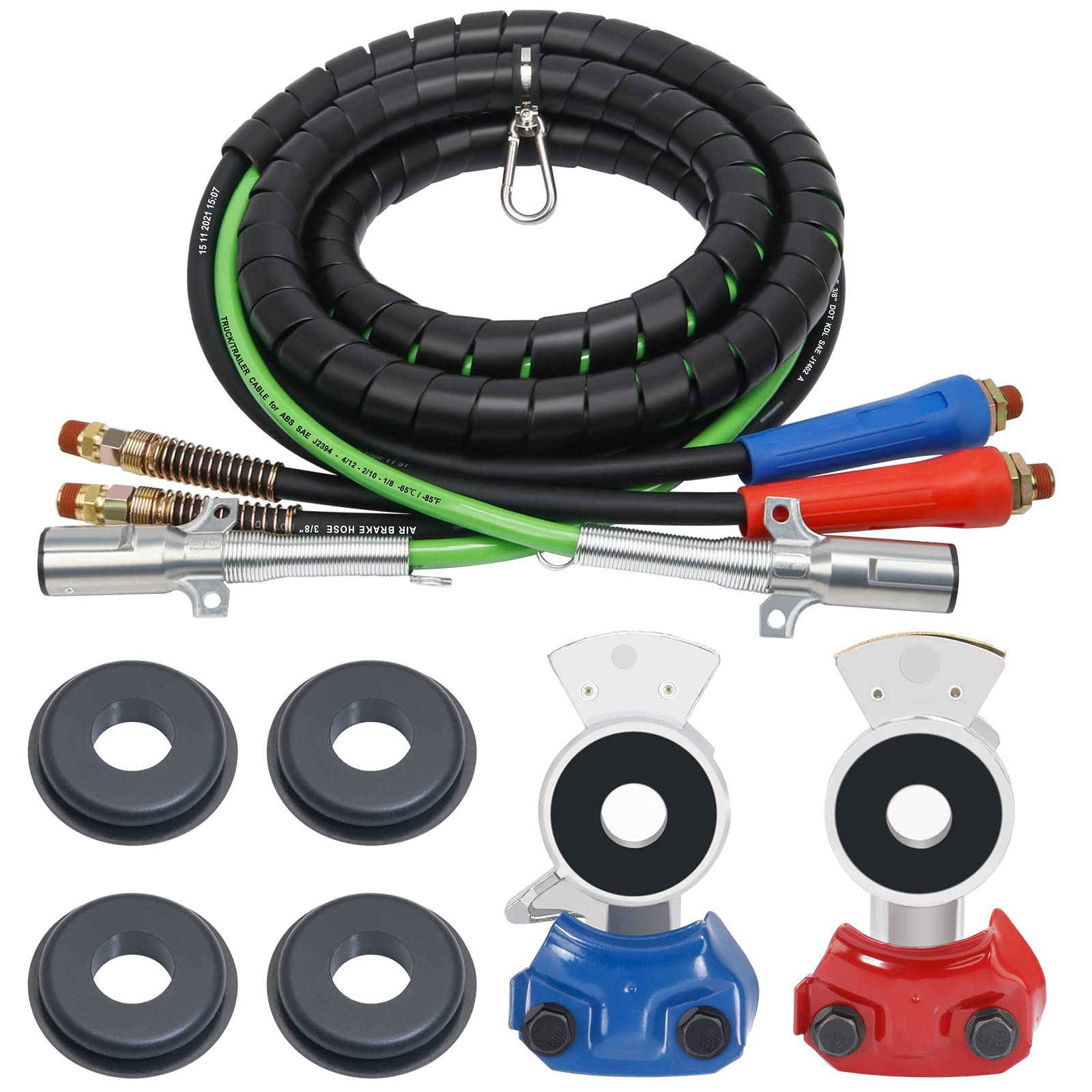 Ailbiuko Semi Air Lines Kit, 15FT 3-in-1 Airline Hose for Truck ABS 7 Way Electrical Cable with Glad Hands and Extra Gladhand Se