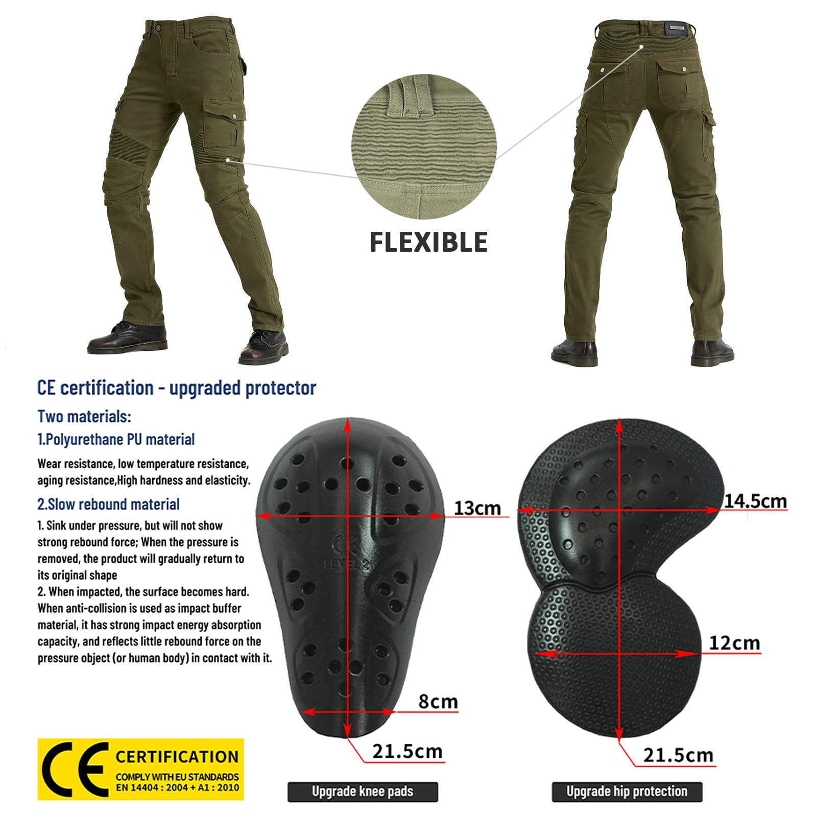 LOMENG Motorcycle Pants Motorbike Riding Denim Jeans Biker Motocross Pants with CE Removable Armored for Men Green M