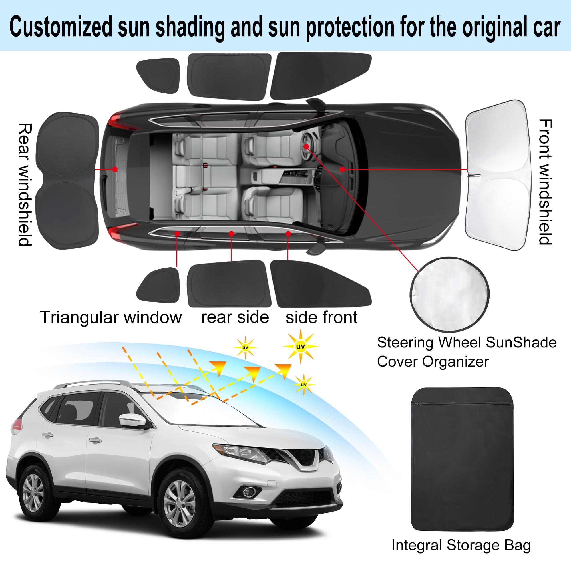 TINGLU Window Shades for Nissan Rogue 2014-2020, Black, 8PCS Sun UV Rays Protection, Not for Rogue Sport & 2021 Rogue T33