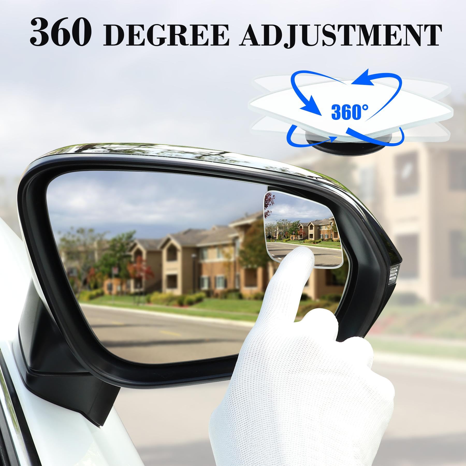 LivTee Blind Spot Mirror - HD Glass Frameless Convex Rear View Mirror, Adjustable Stick, Pack of 2, Rhombus Shape