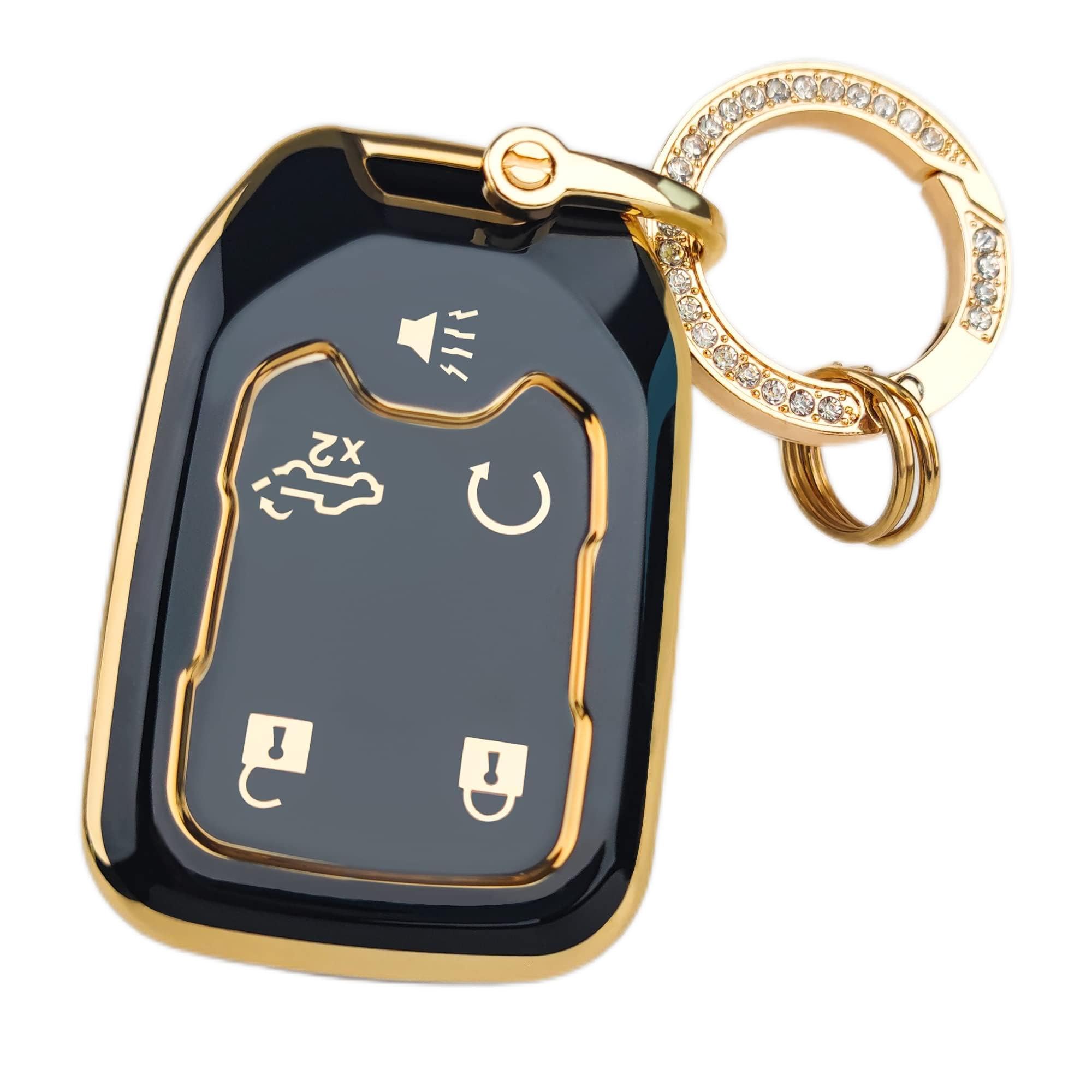 Ollen 5-Button Tpu Key Fob Cover, Fit For Gmc Acadia 2017-2025, For Terrain 2018-2025, For Sierra 2019-2025, For Chevy Silverado 2019-2022, Full Protection Soft Tpu Key Case, With Bling Ring, Black