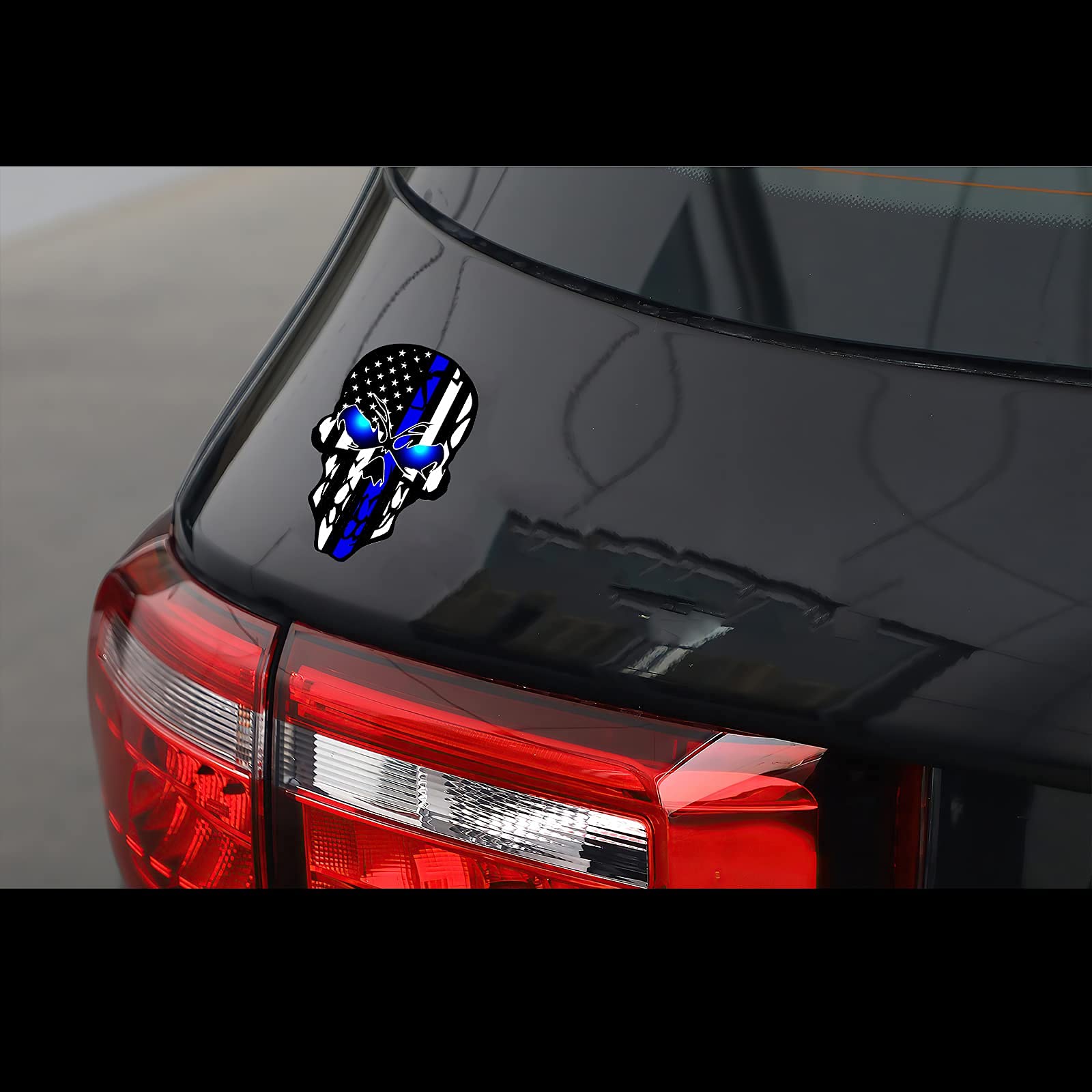 2 Pack Car Decals Stickers Skull Reflective Us Flag With Thin Blue Line, Honoring Police Law Enforcement Vinyl Stickers Van Truc