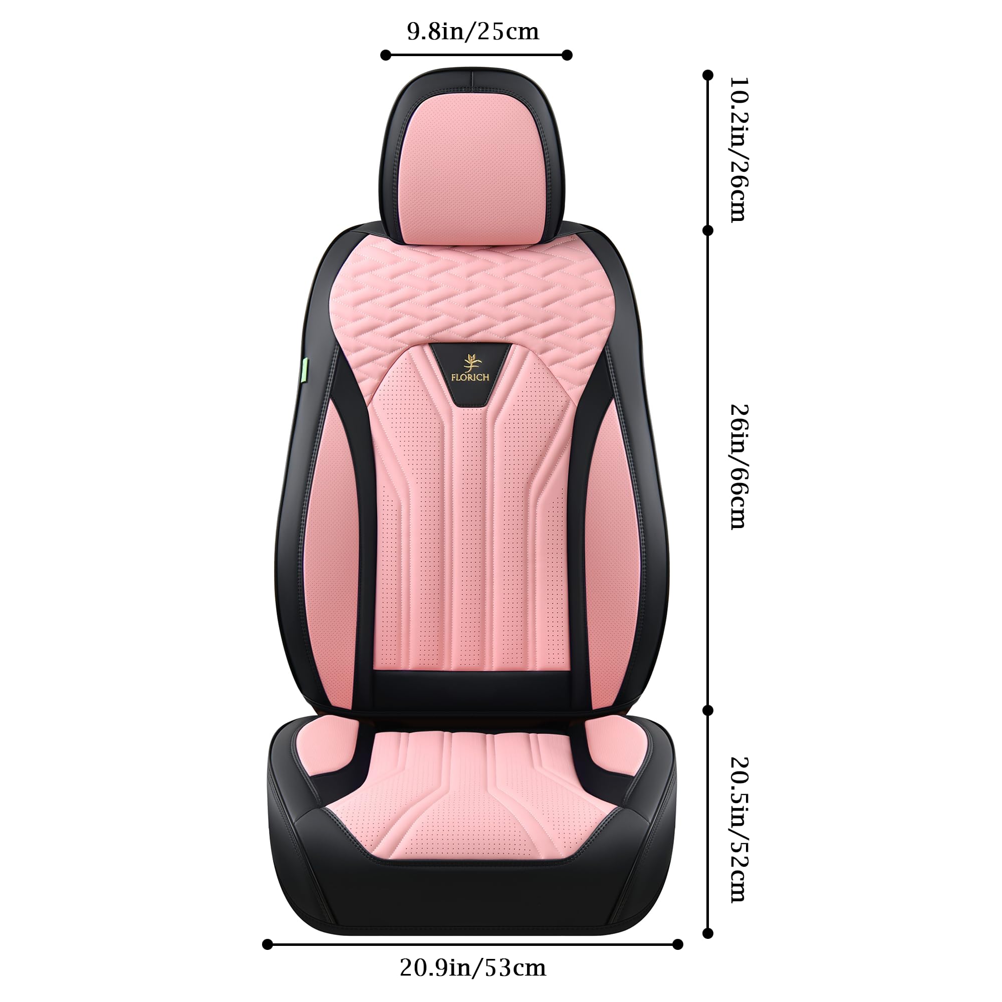 FLORICH Leather Front Seat Covers 2 Pack, Waterproof Black & Pink, Universal Fit for Cars, Trucks, SUVs - KWZ-204 Series