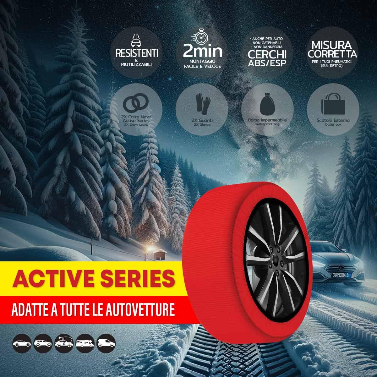 Carall Snow Socks For Car, Red Color, Size Xl, Textile Snow Chains, Easy Assembly In 2 Minutes, Approved En 16662-1 (Red, Xl)