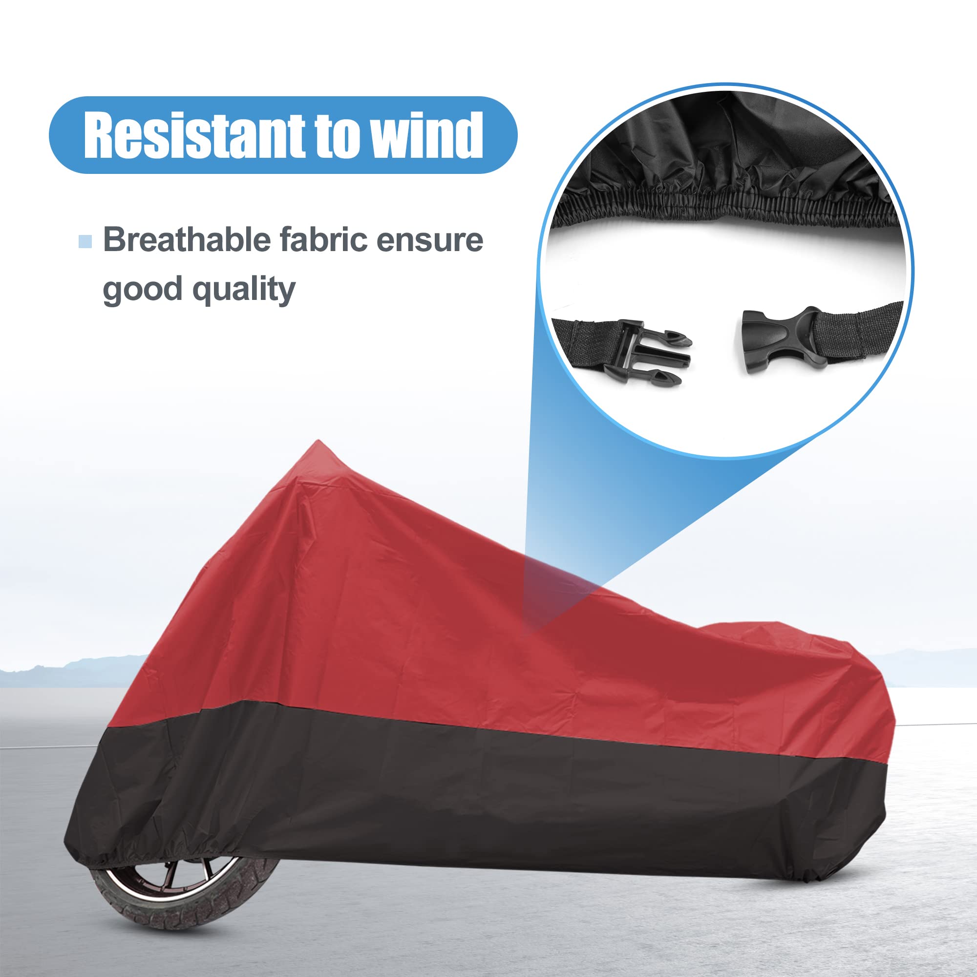Uxcell Motorcycle Cover Motorbike Full Cover Outdoor Rain Dust Protector 190T L Red Black For Touring Cruiser Scooters Universal