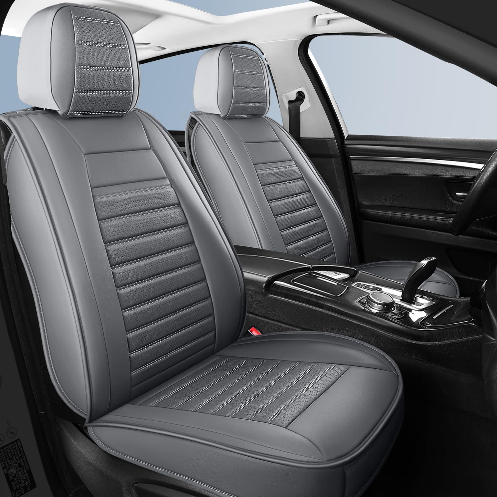 Hchengkikz Leather Car Seat Covers,Waterproof Horizontal Stripes Front And Rear Car Seat Cover,Breathable Automotive Seat Covers