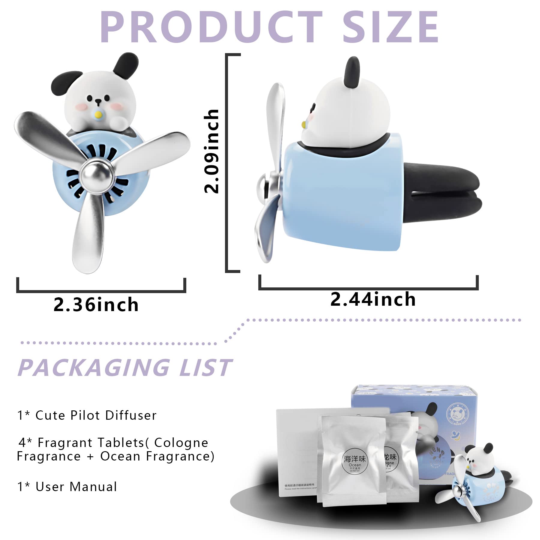 Jimtyee Car Air Fresheners Cute Cartoon White Puppy Pilot Car Diffuser Rotating Propeller Automotive Air Outlet Fan Creative Car